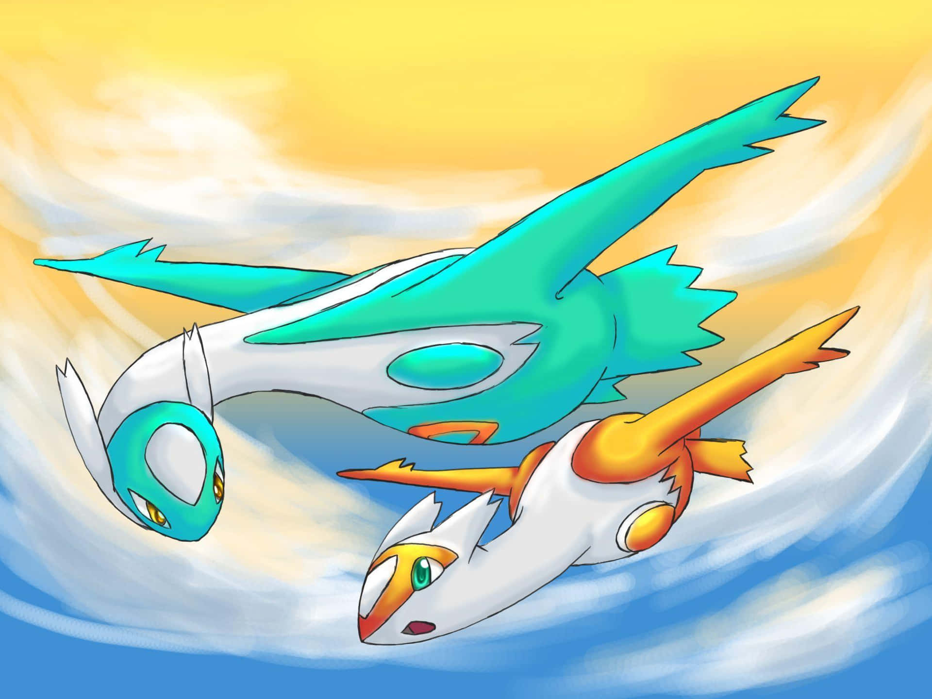 Shiny Latios And Shiny Latias In Sky Background