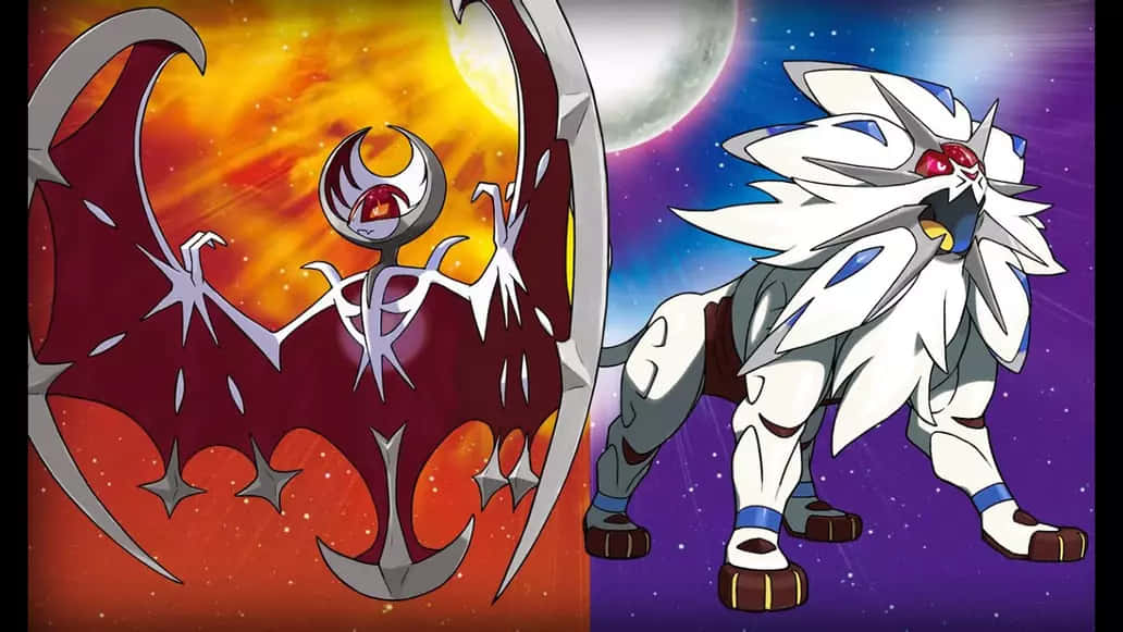 Shiny Lunala With White Solgaleo Background
