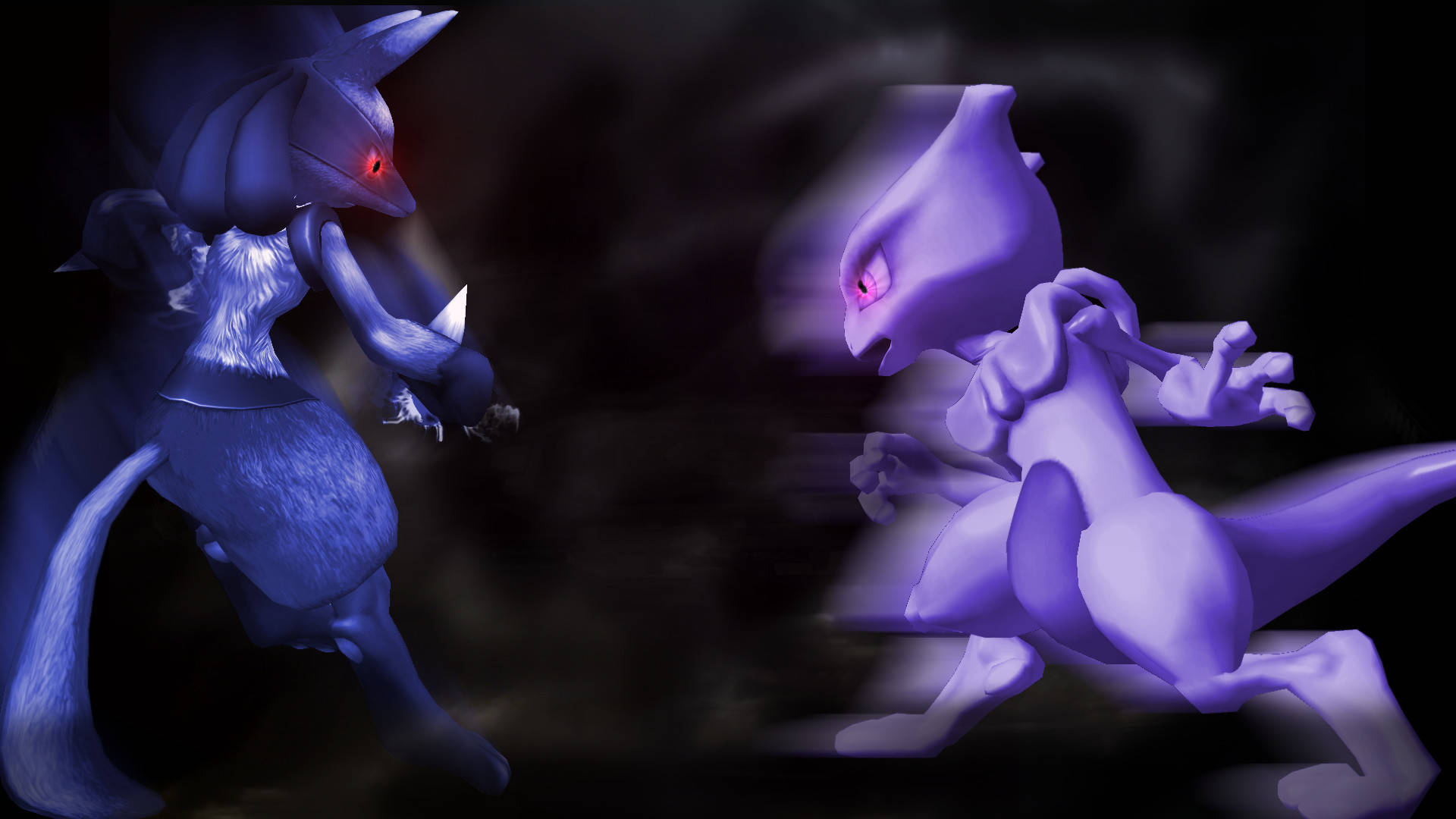 Shiny Mewtwo Attacking Lucario