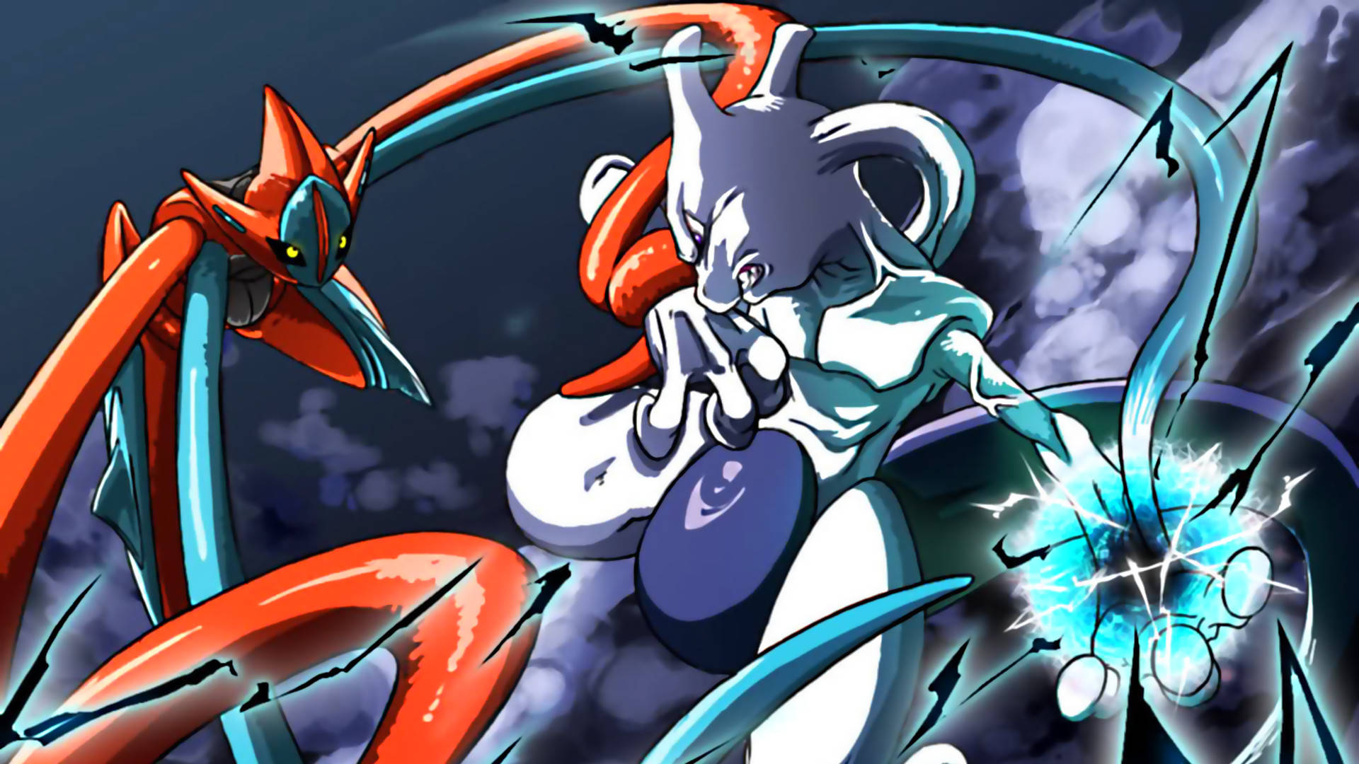 Shiny Mewtwo Entagled By Deoxys Background