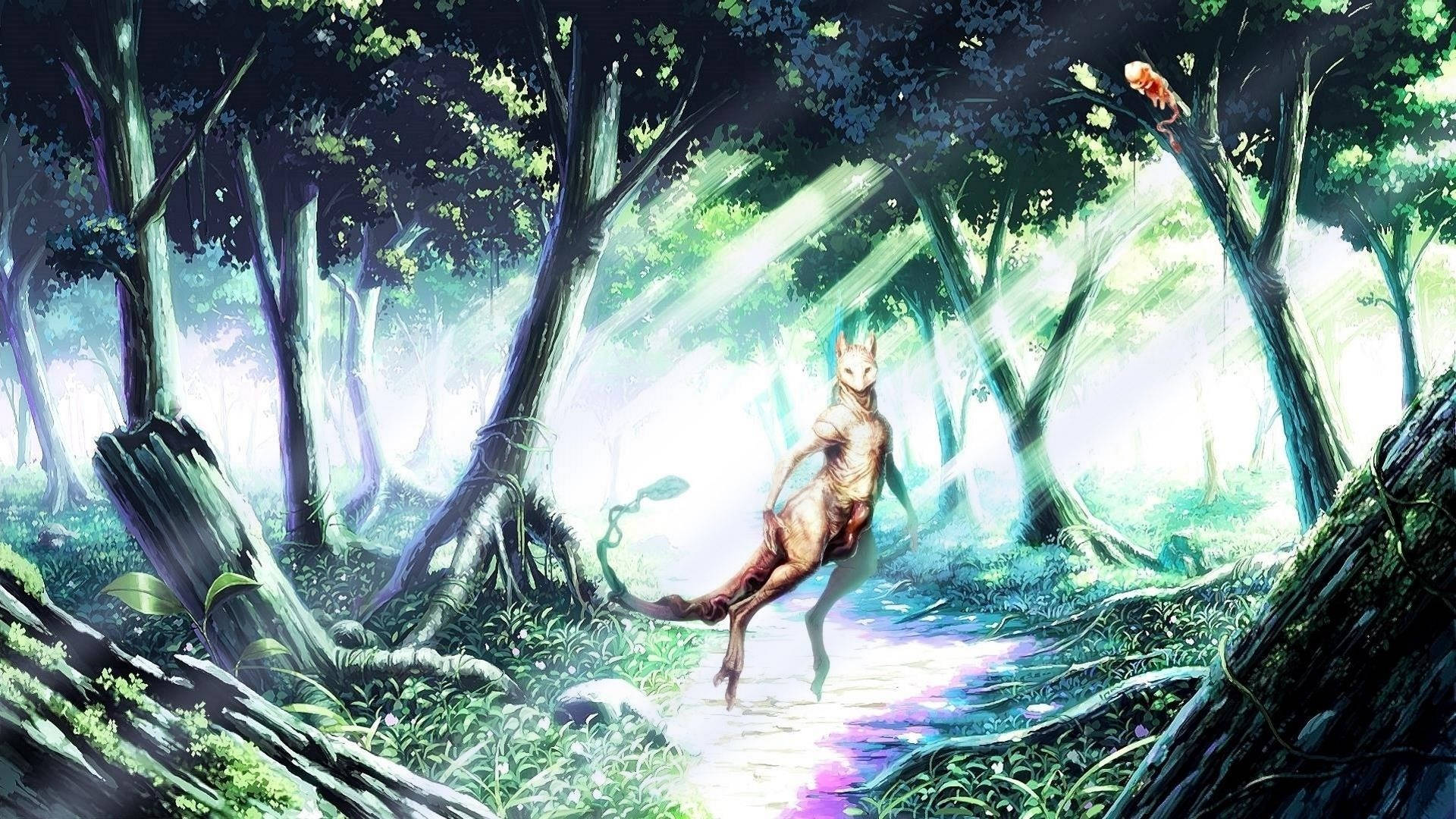 Shiny Mewtwo In The Forest Background