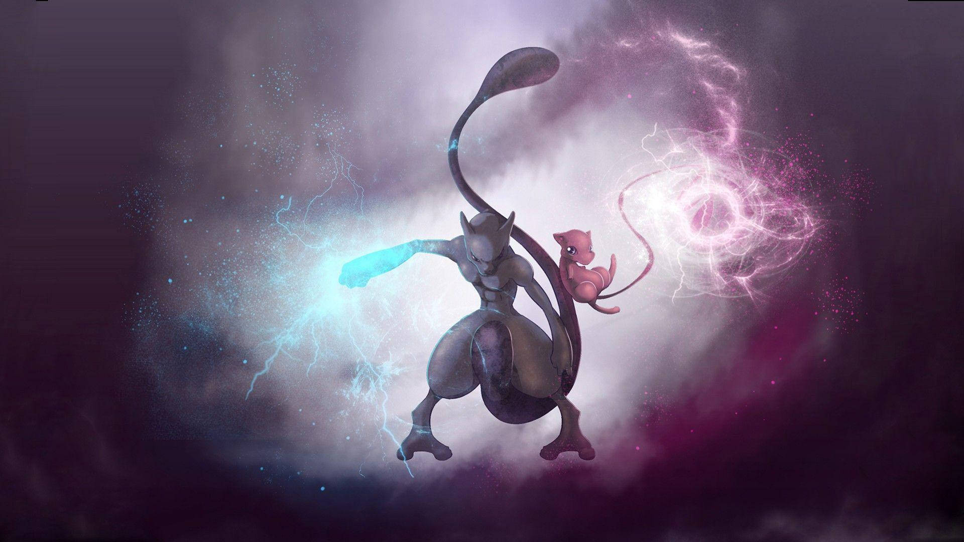 Shiny Mewtwo Unleashing A Powerful Lightning Punch