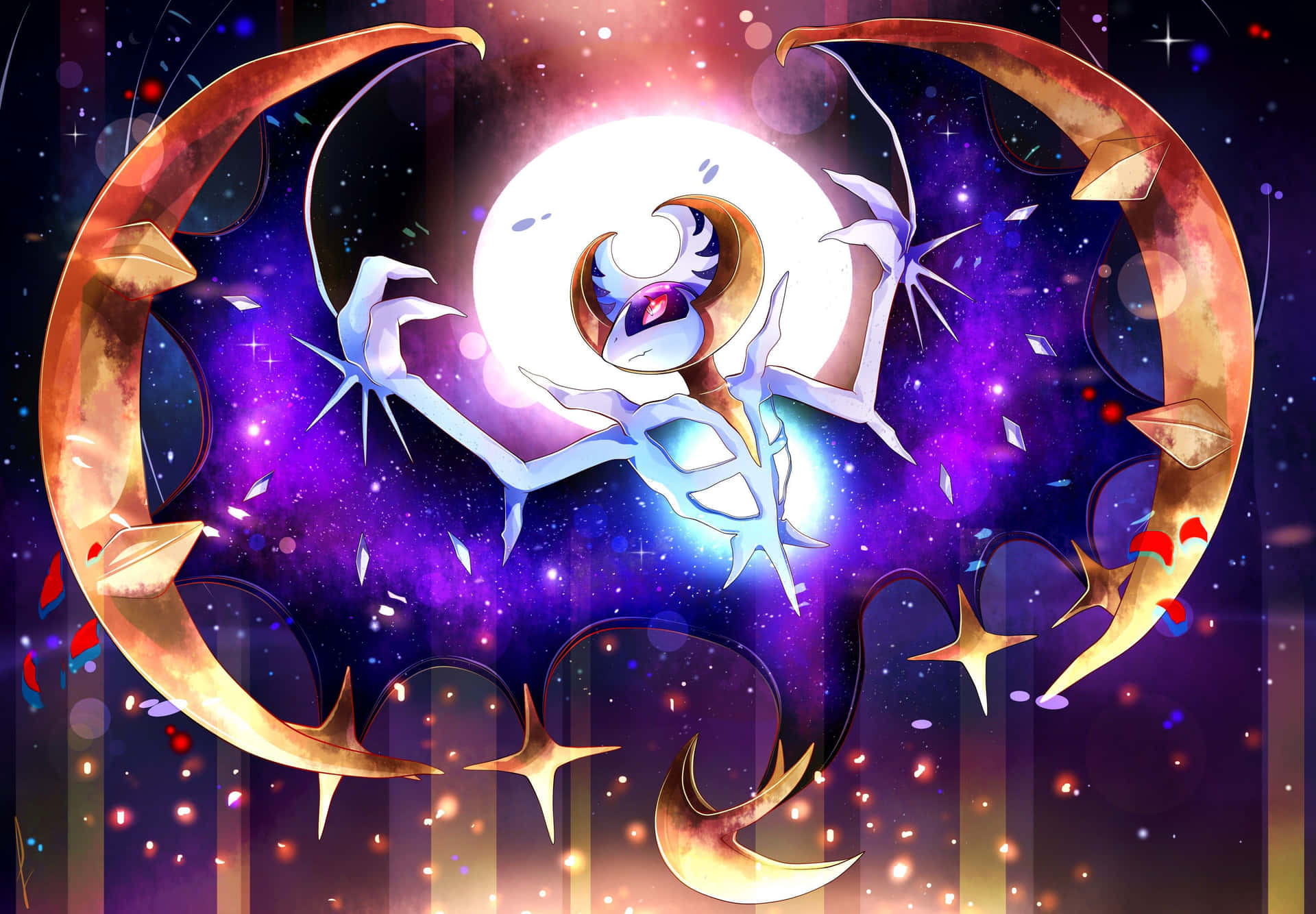 Shiny Purple Lunala Pokemon Sun And Moon Background