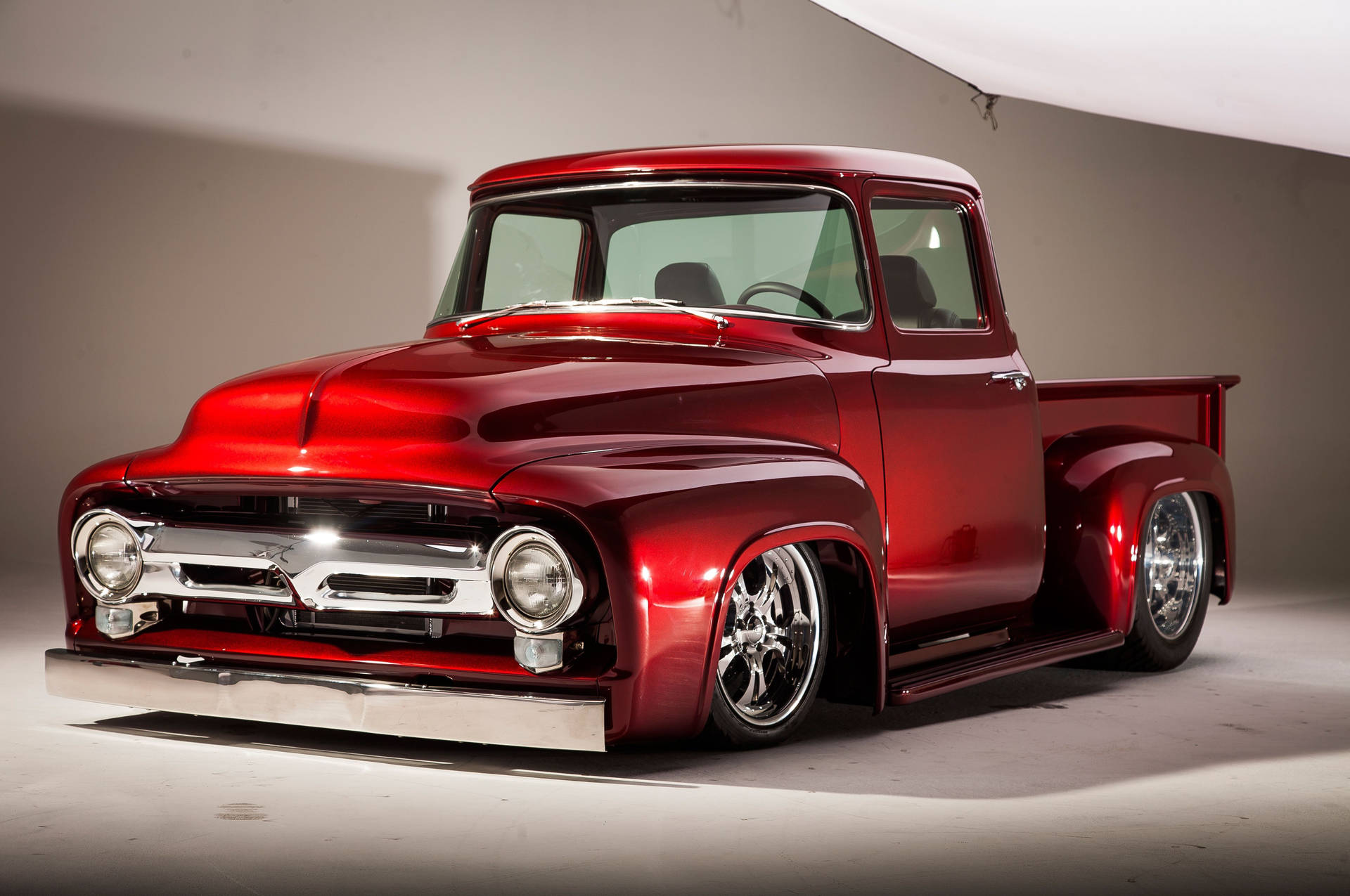 Shiny Red Old Ford Truck Background
