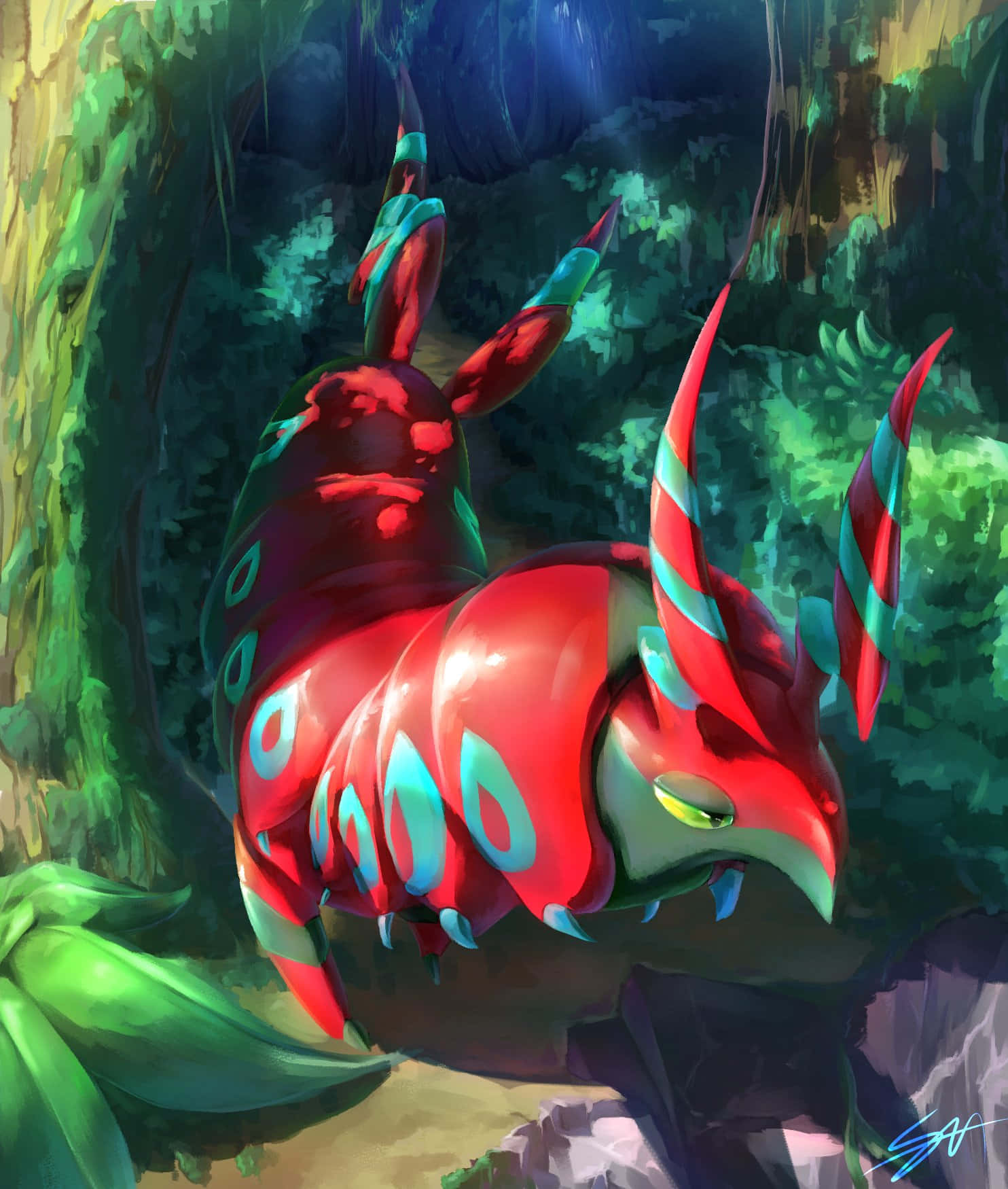 Shiny Scolipede Walking Through The Woods Background