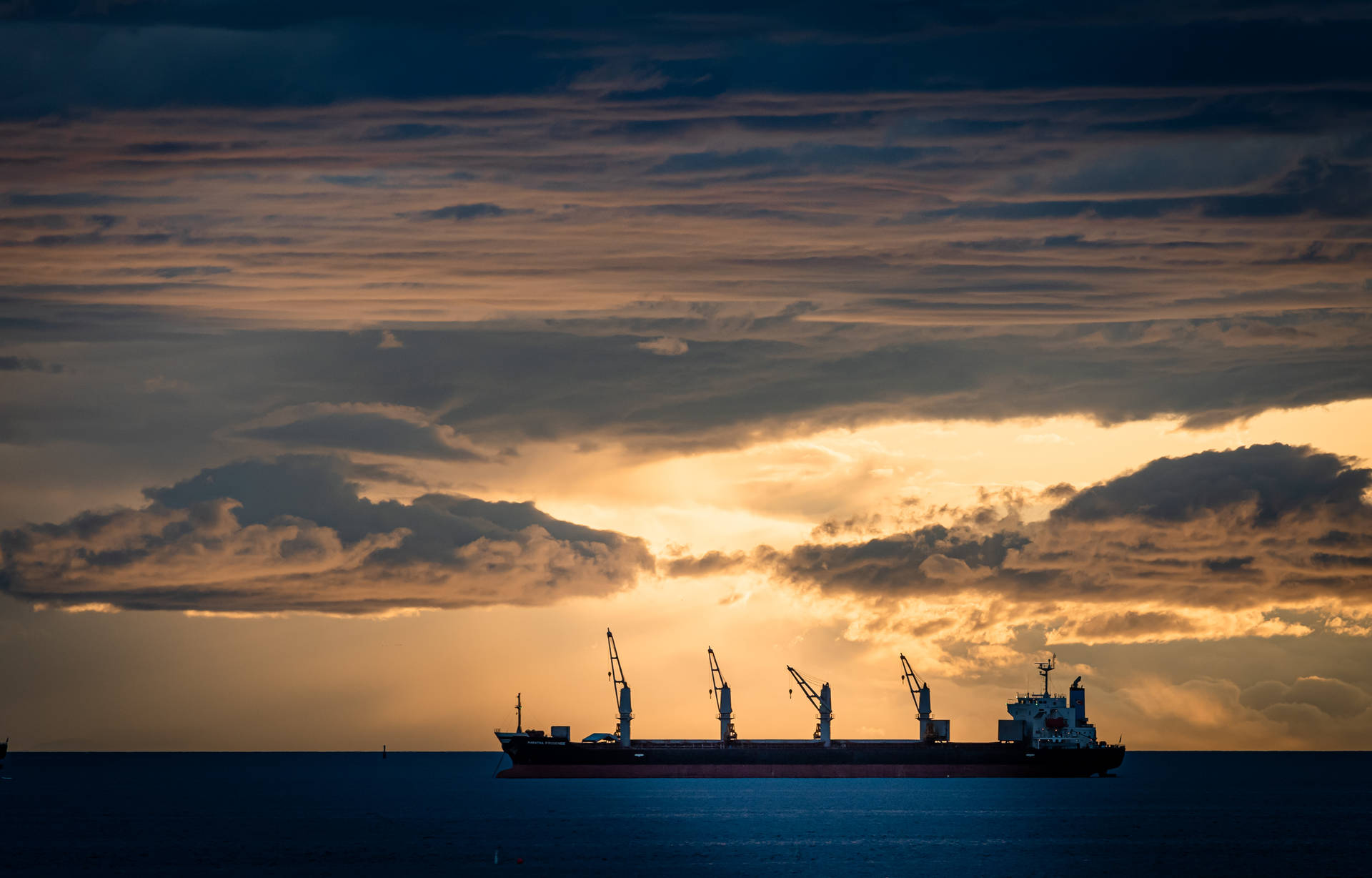Ship In Bright Sunrise Background
