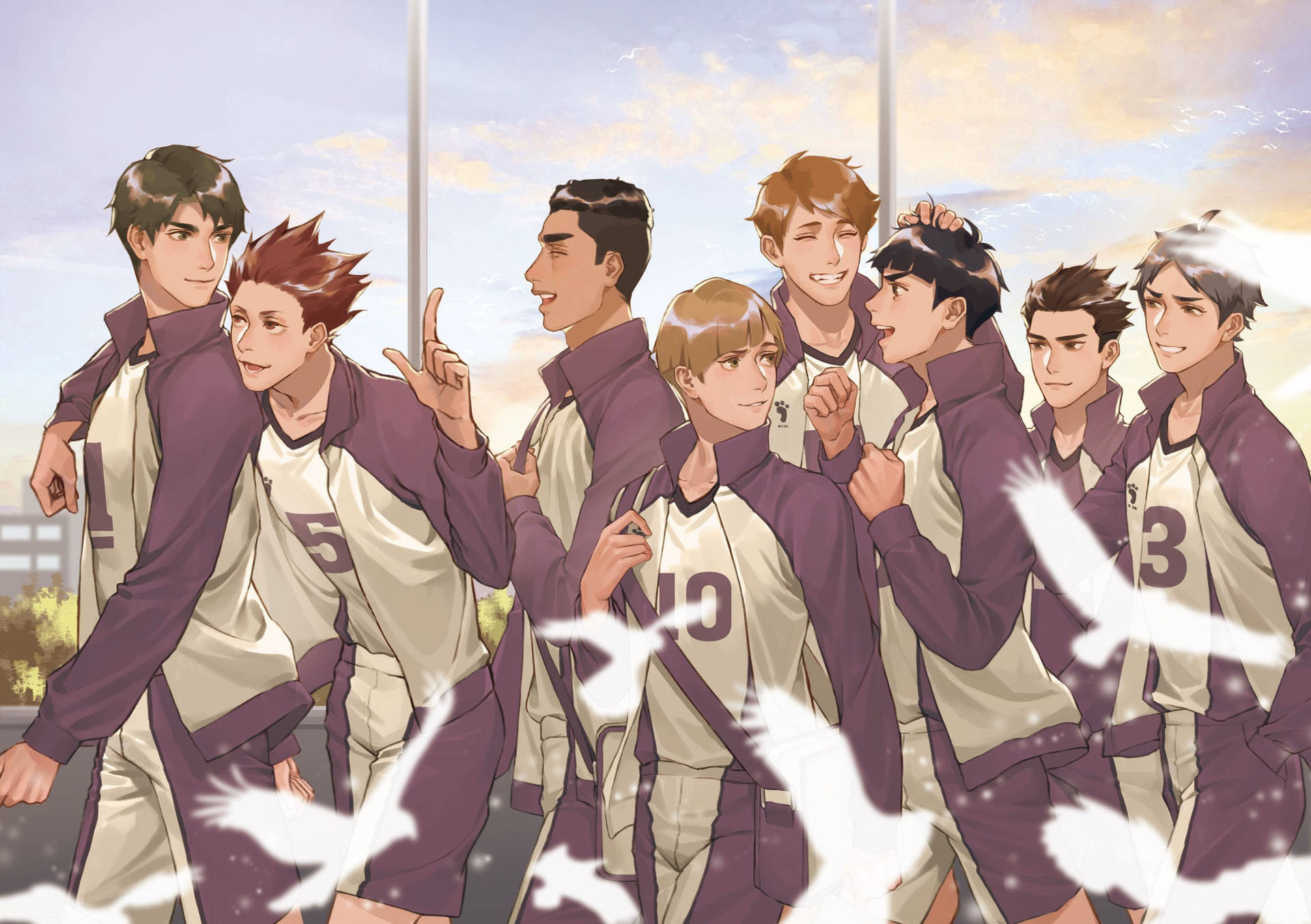 Shiratorizawa Members Walking Together Background