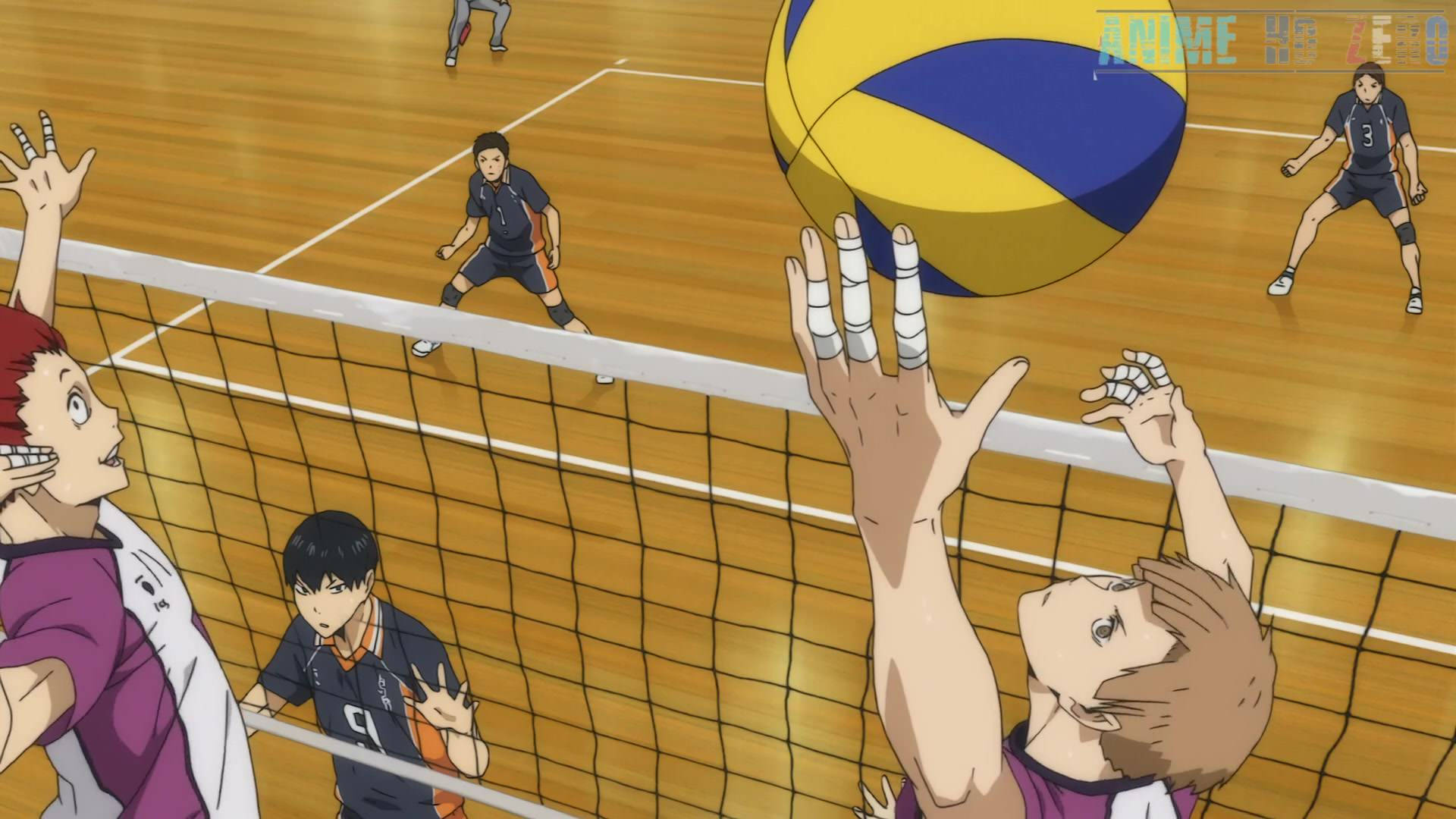 Shiratorizawa Team Setting A Spike Background