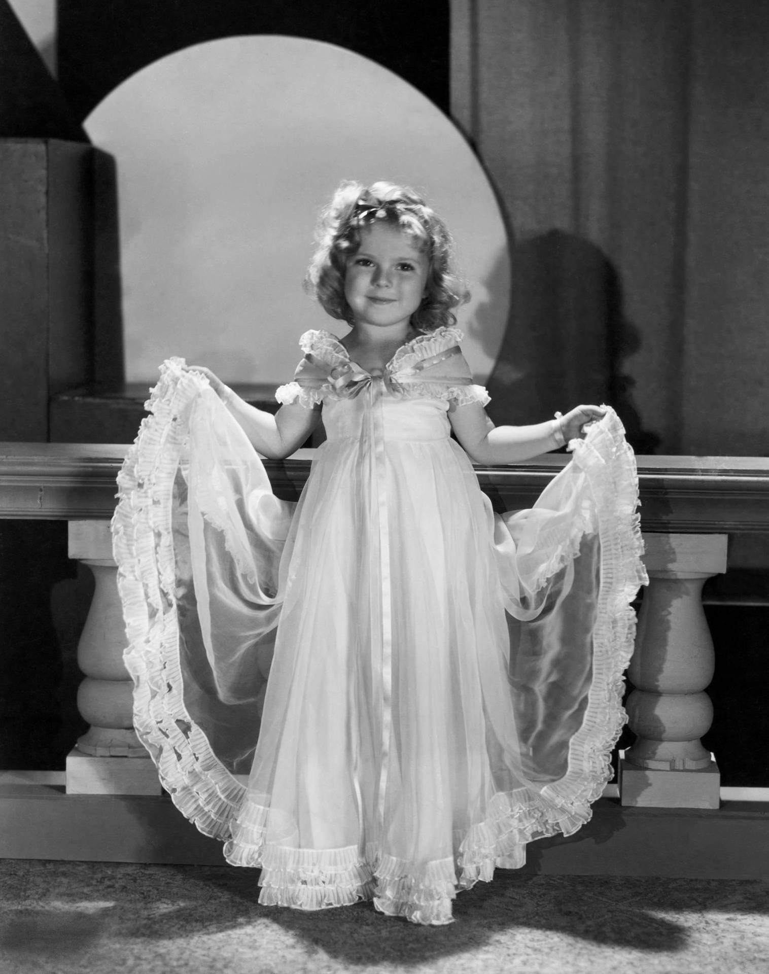 Shirley Temple In A White Dress Background