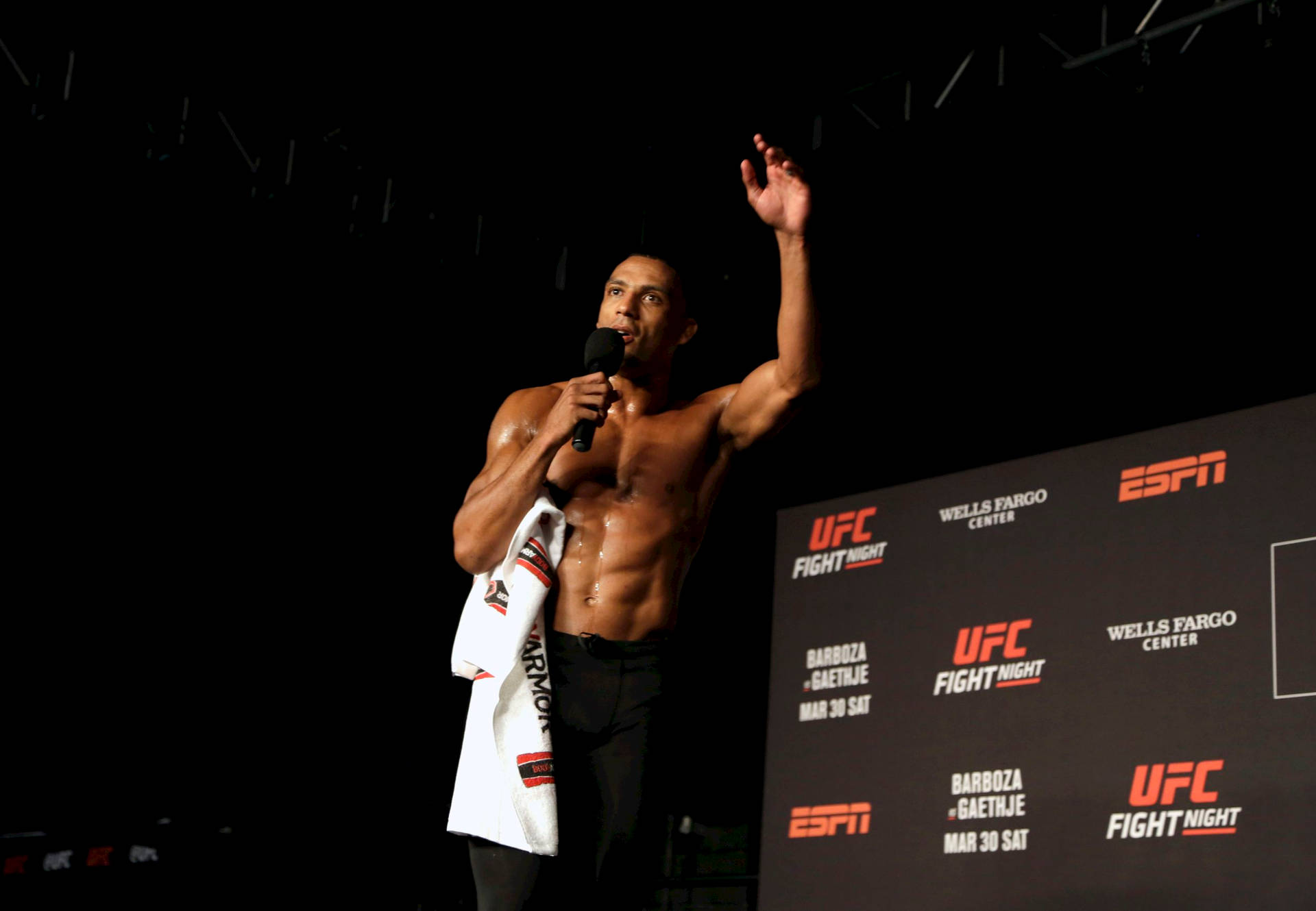 Shirtless Edson Barboza With Microphone Background