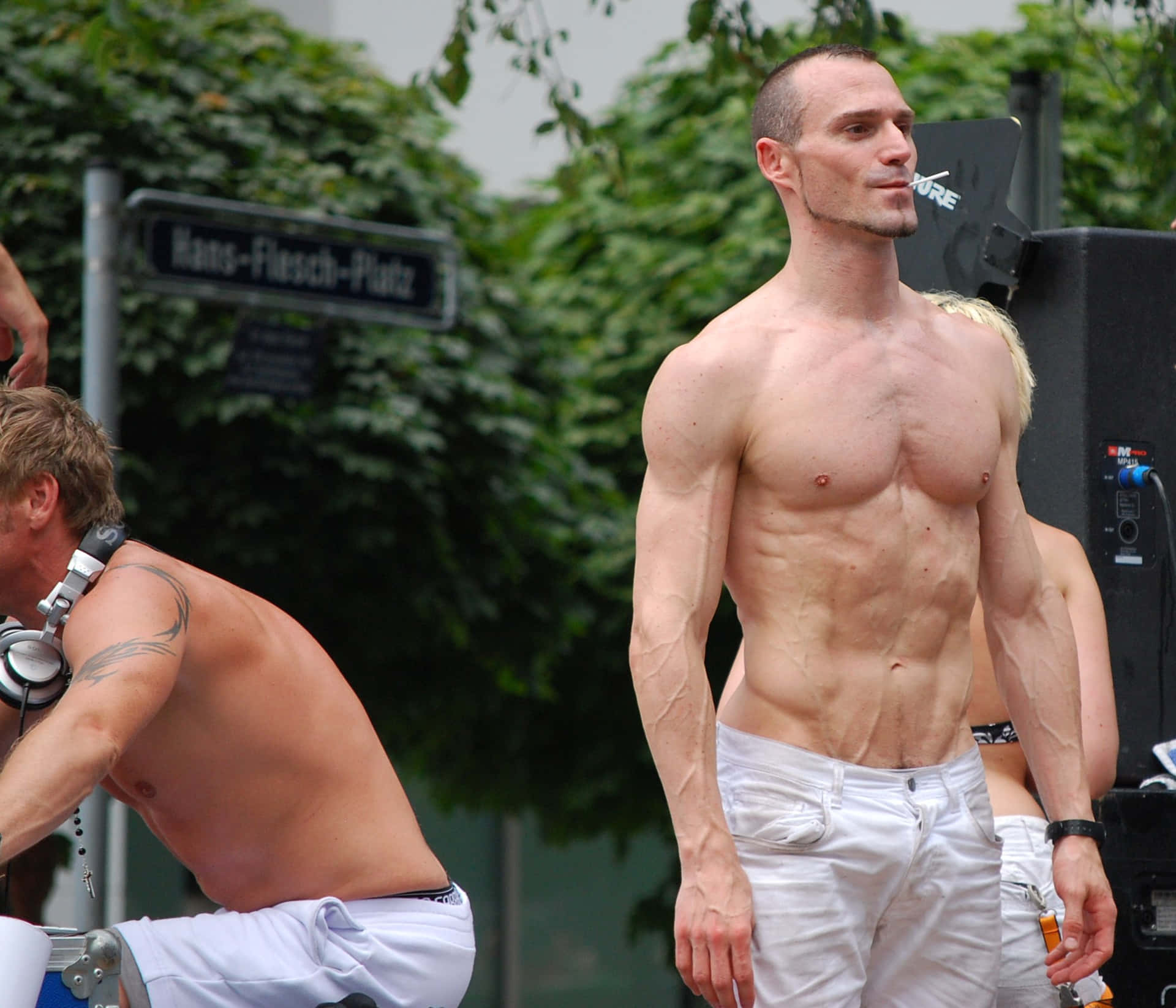 Shirtless Gay Boys Standing Outdoors