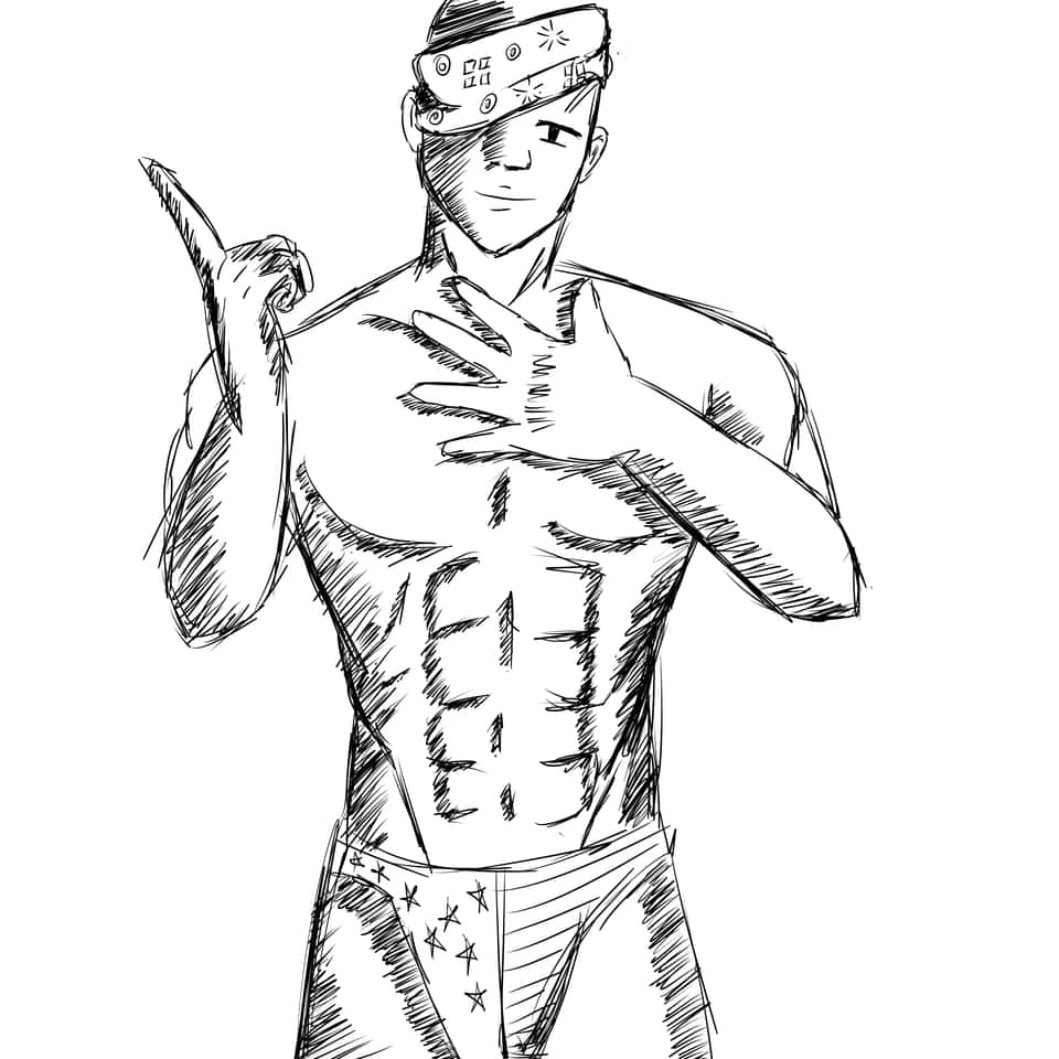 Shirtless Ricardo Milos Cartoon Sketch