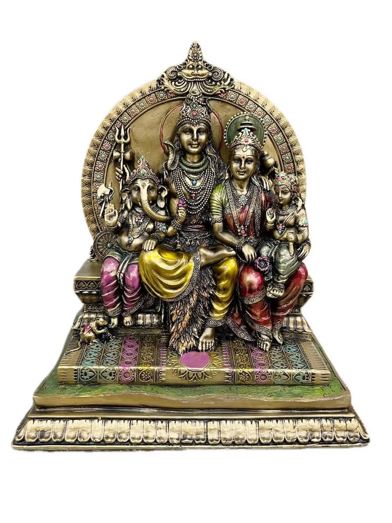 Shiv Parivar Brass Throne Figurine Background