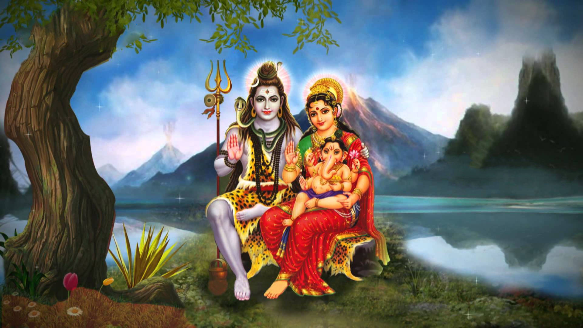 Shiv Parivar Near Lake Background Background