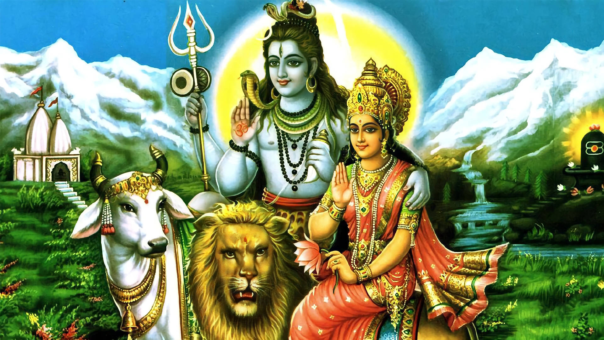 Shiv Parvati Hd And Animals Background