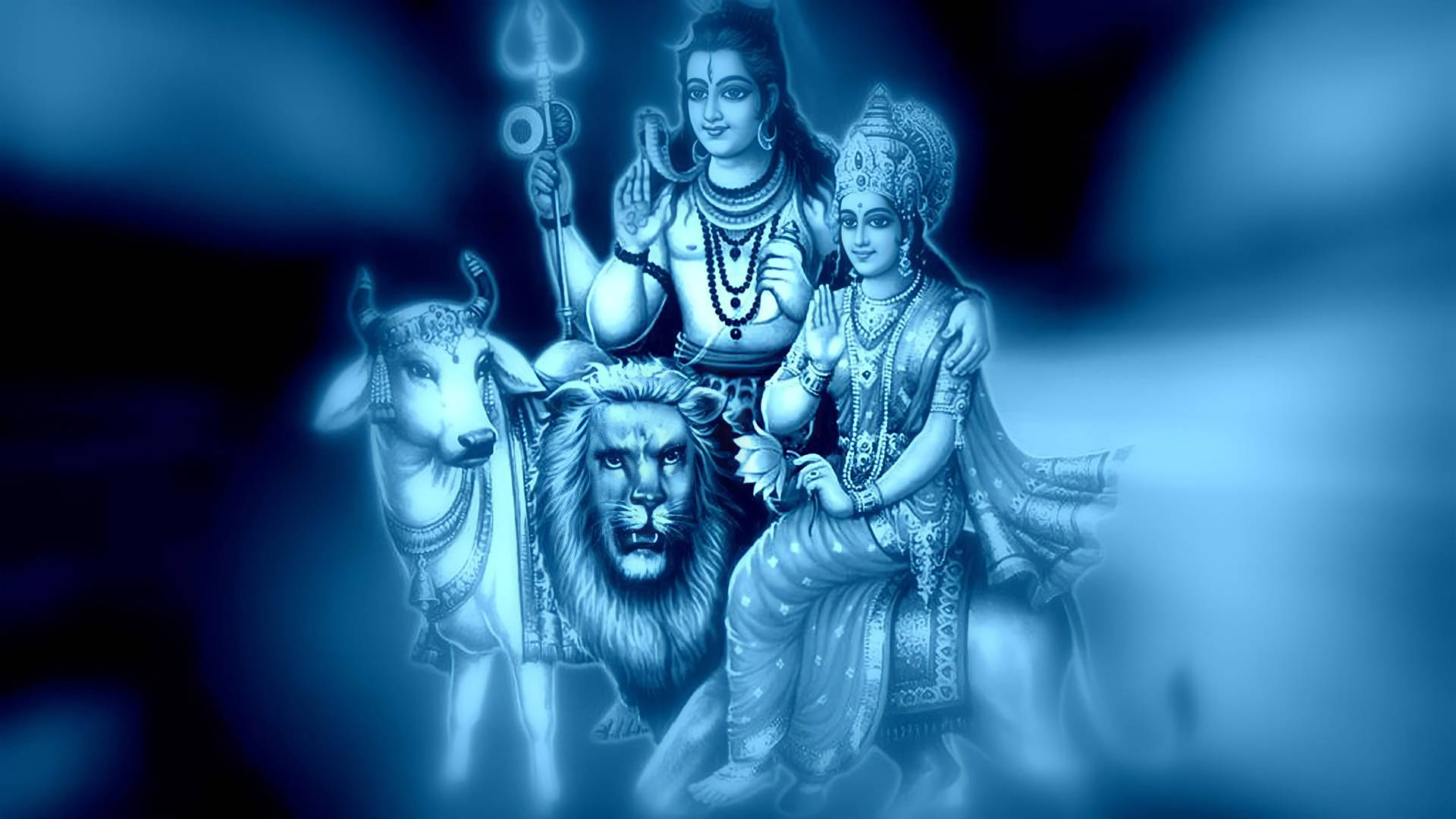 Shiv Parvati Hd Blue-themed Poster Background