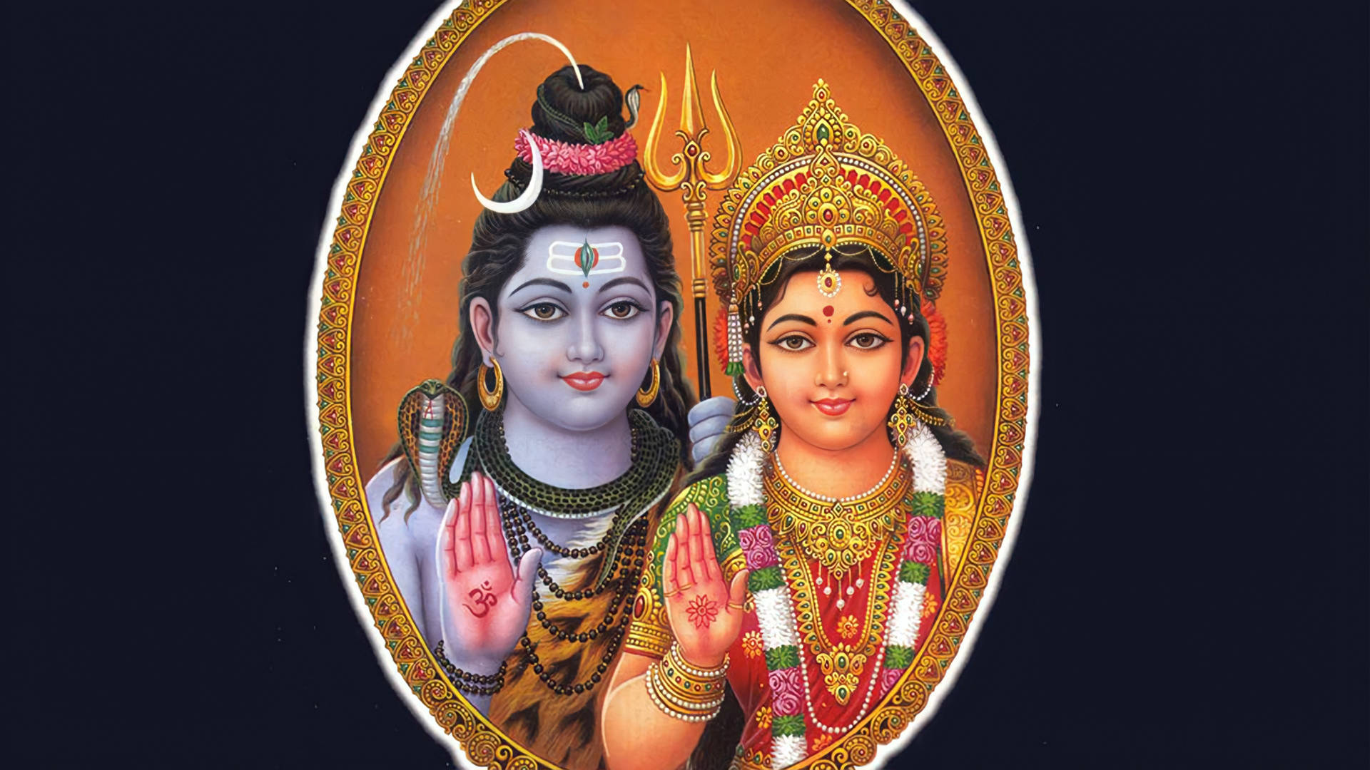 Shiv Parvati Hd In Oval Frame Background
