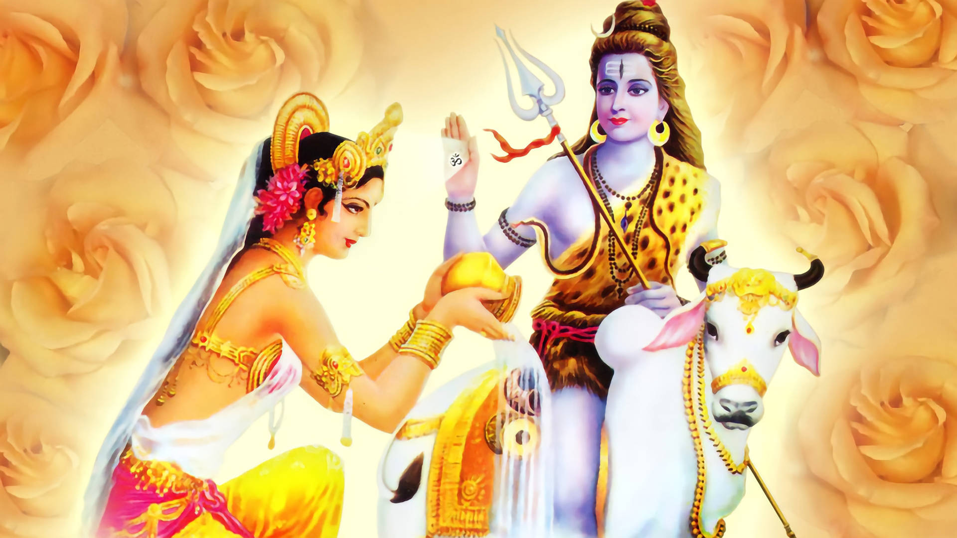 Shiv Parvati Hd Offering Against Roses Background