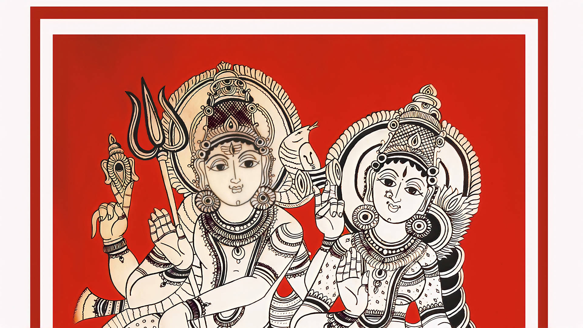 Shiv Parvati Hd Red Frame Sketch Background