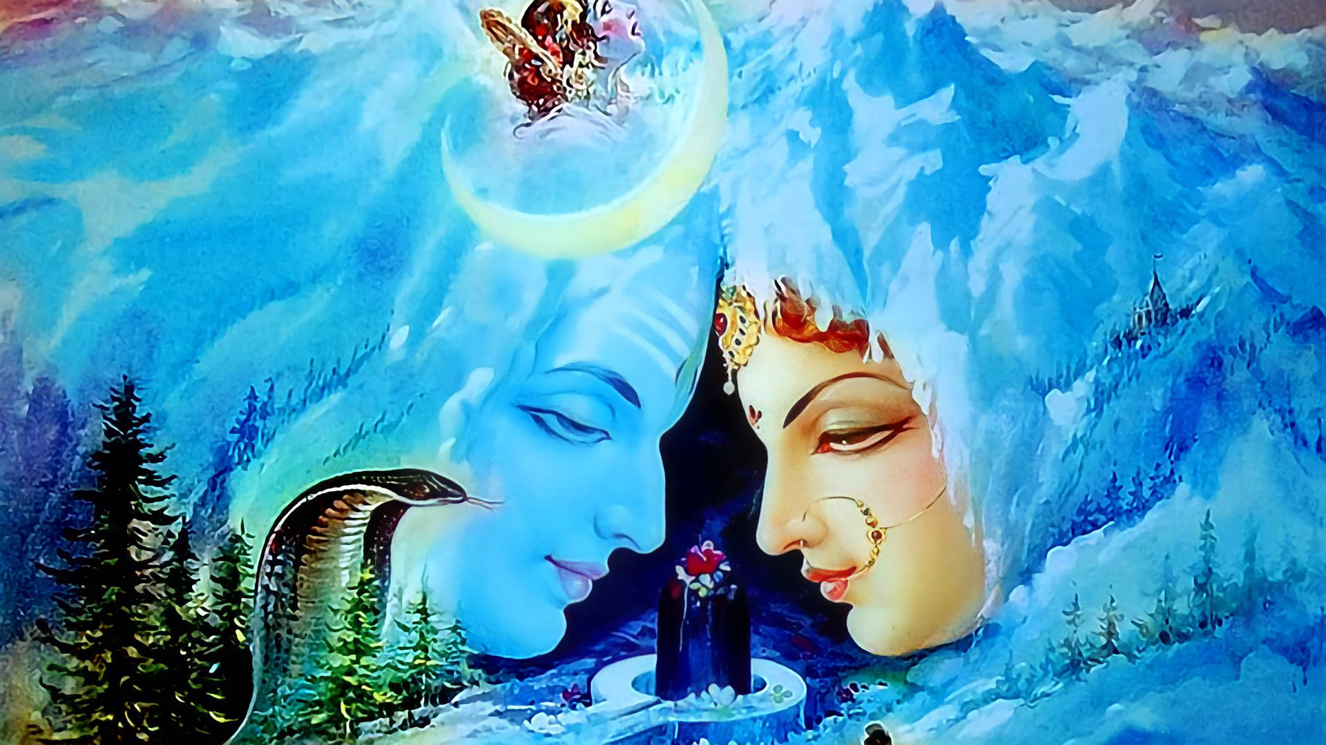 Shiv Parvati Hd Watercolor Art Background