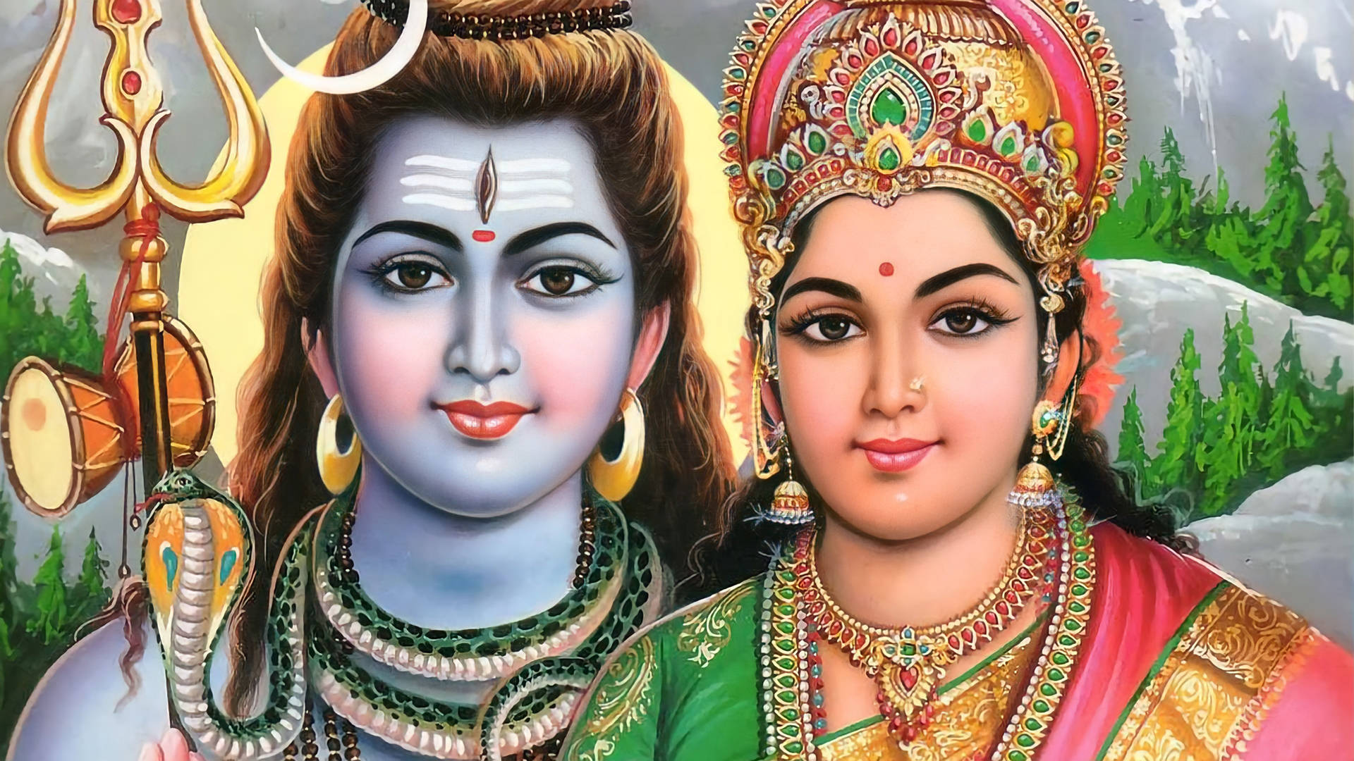 Shiv Parvati Hd With Red Bindis