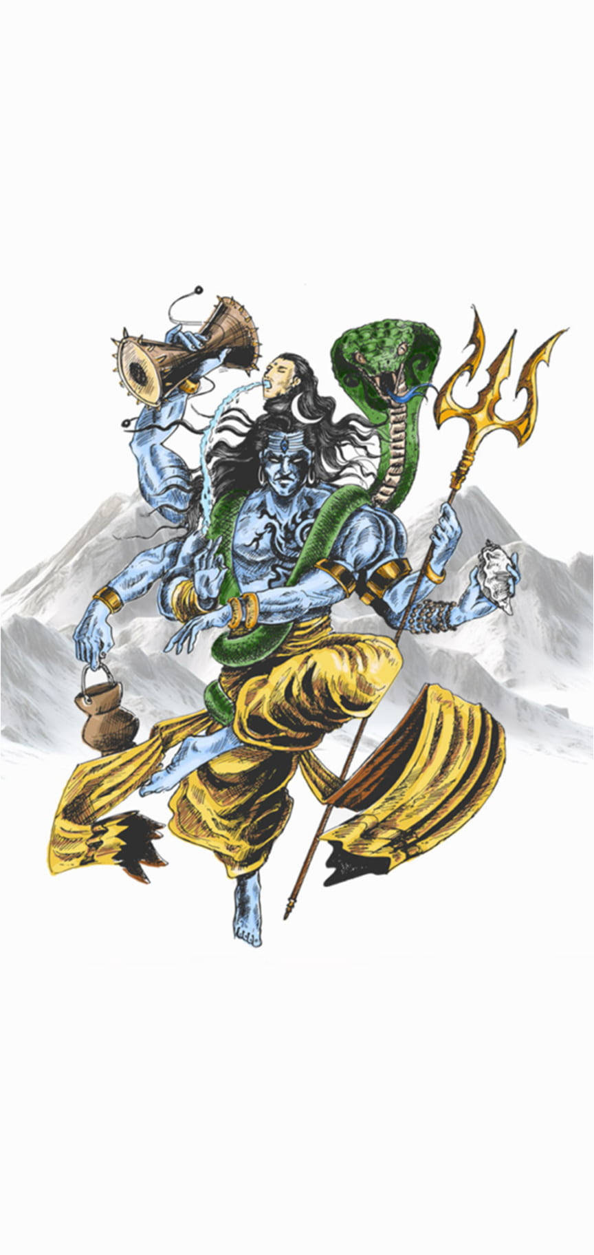 Shiv Tandav Shiva Colored Sketch Background