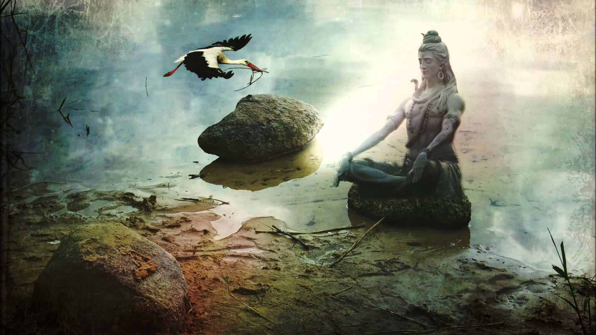 Shiv Tandav Shiva Meditating On Rock Background