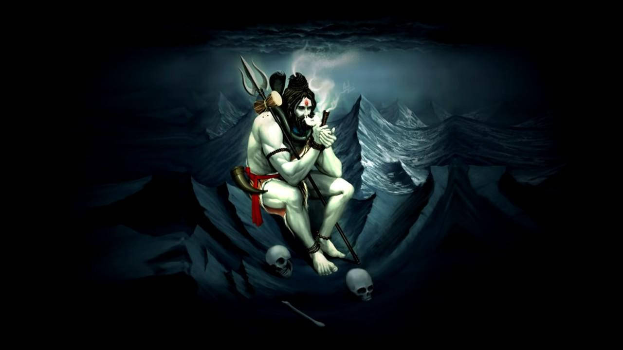 Shiv Tandav Shiva Smoking With Skulls Background