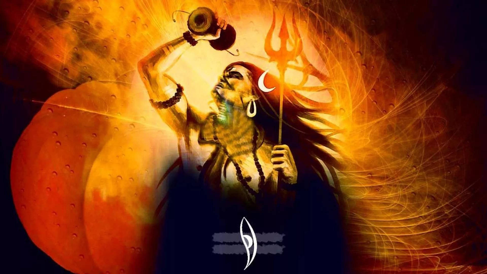 Shiv Tandav With Damaru Orange Aesthetic Background