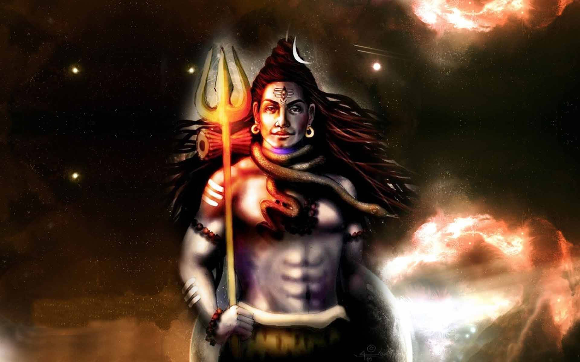 Shiva Black With Glowing Trishula Trident