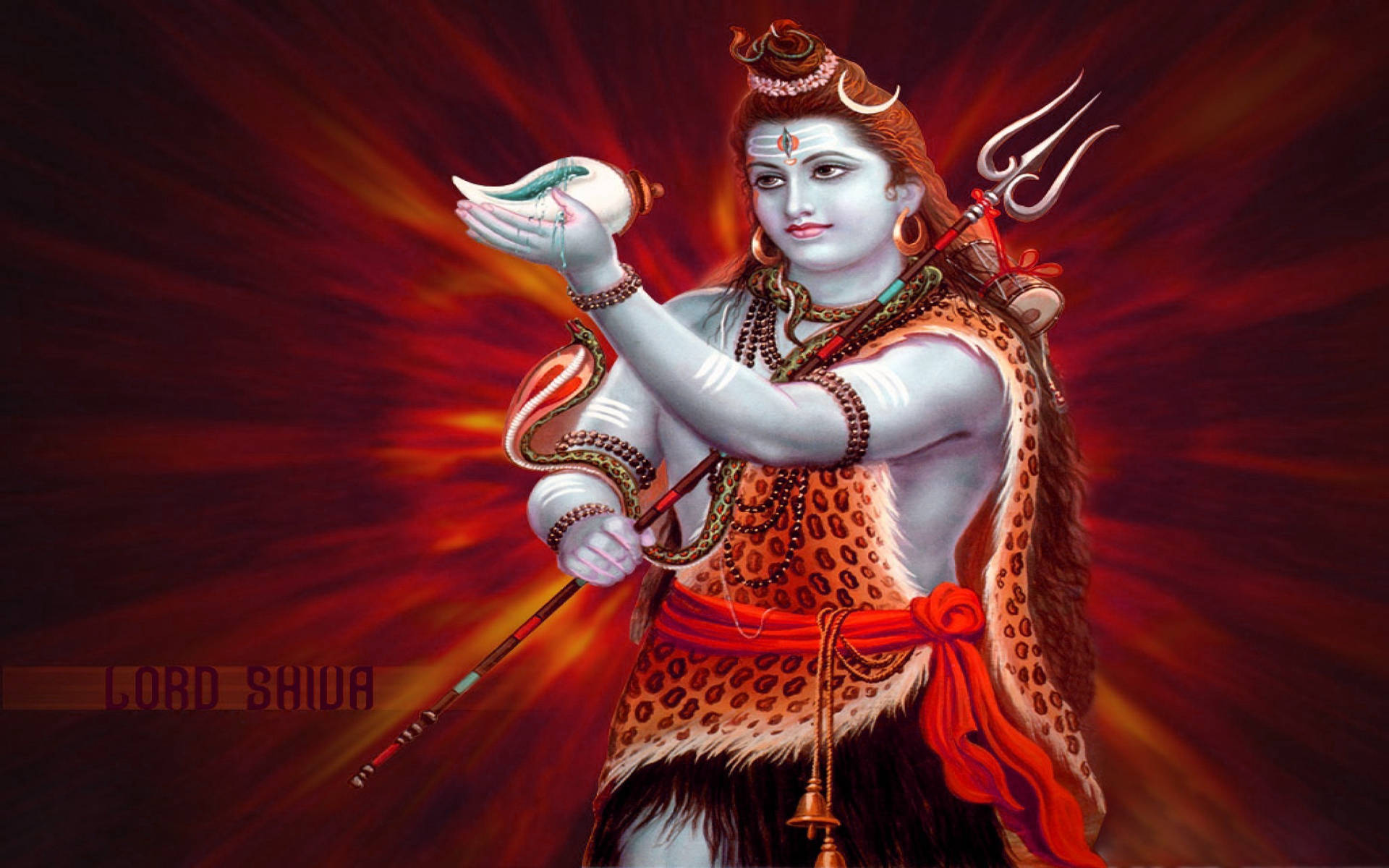 Shiva In Blazing Red Background