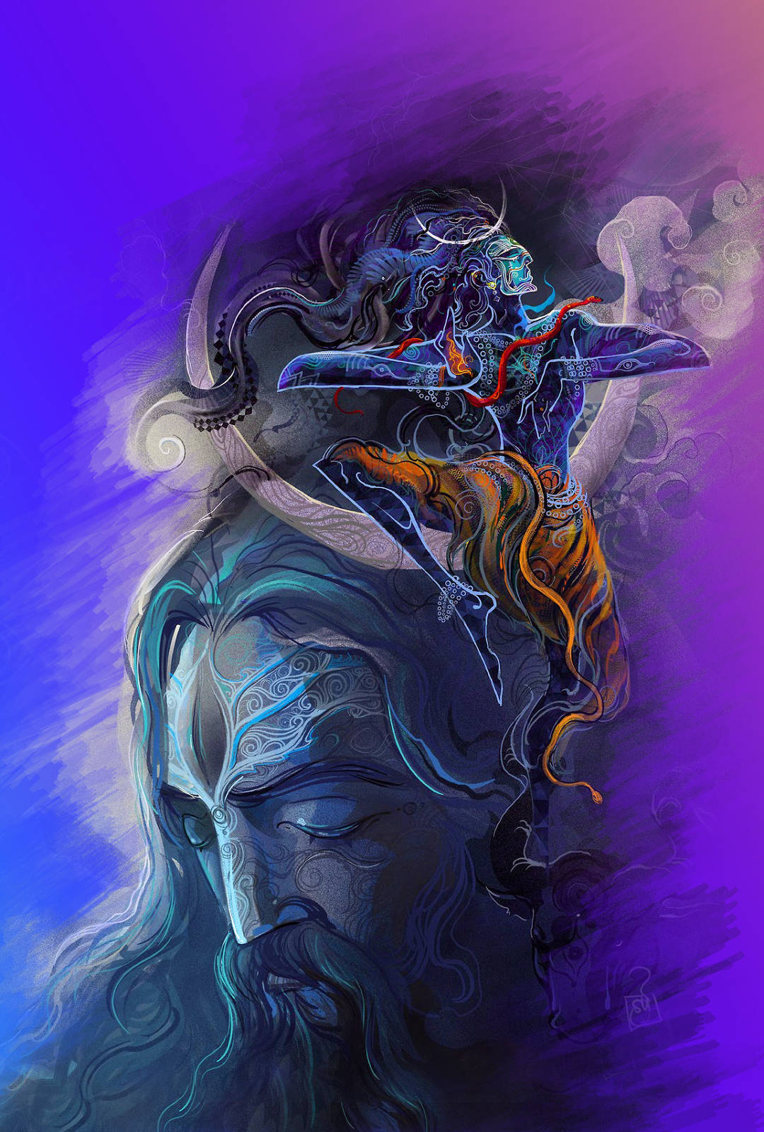 Shiva Iphone Painting On Purple Background Background