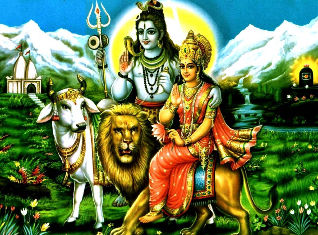 Shiva Parvati And Animals Background