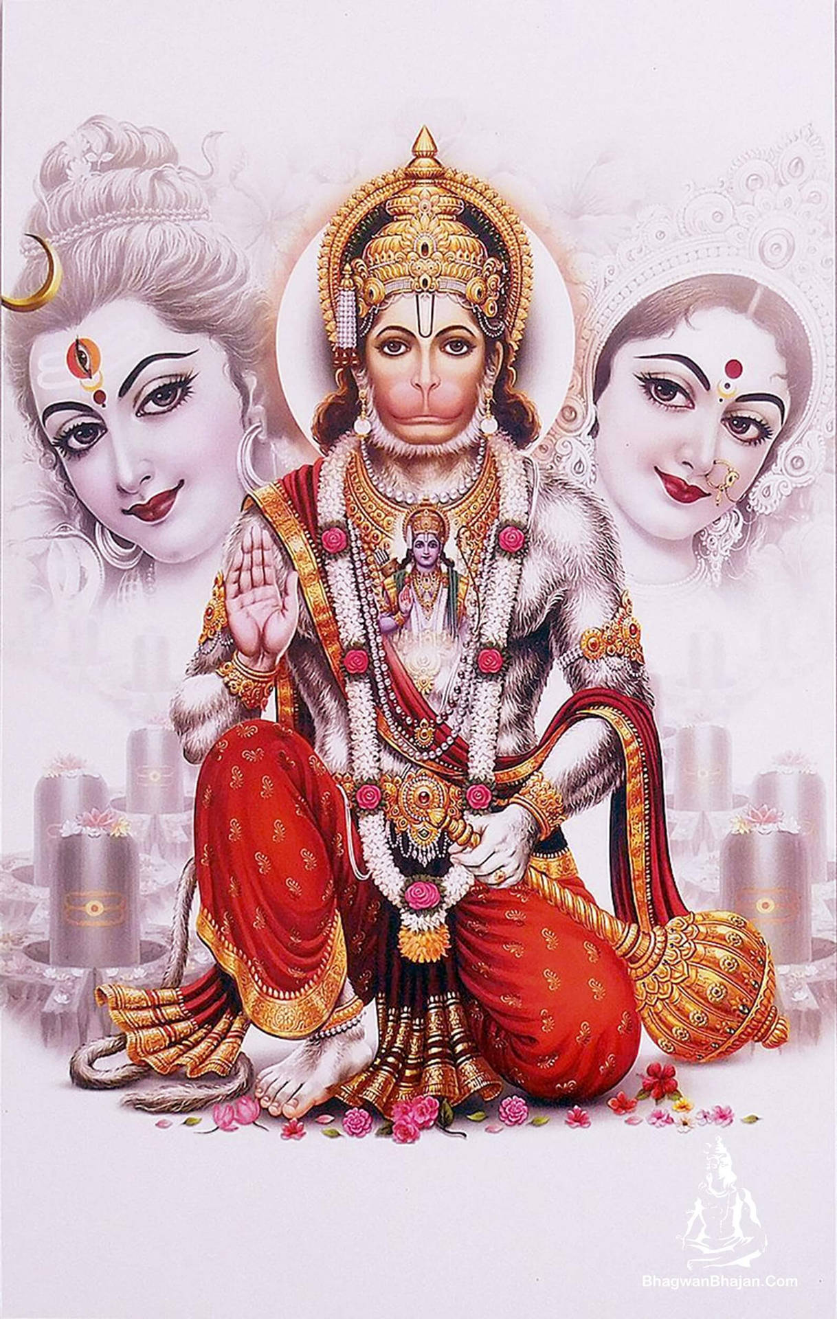 Shiva, Parvati, And Hanuman Art Background