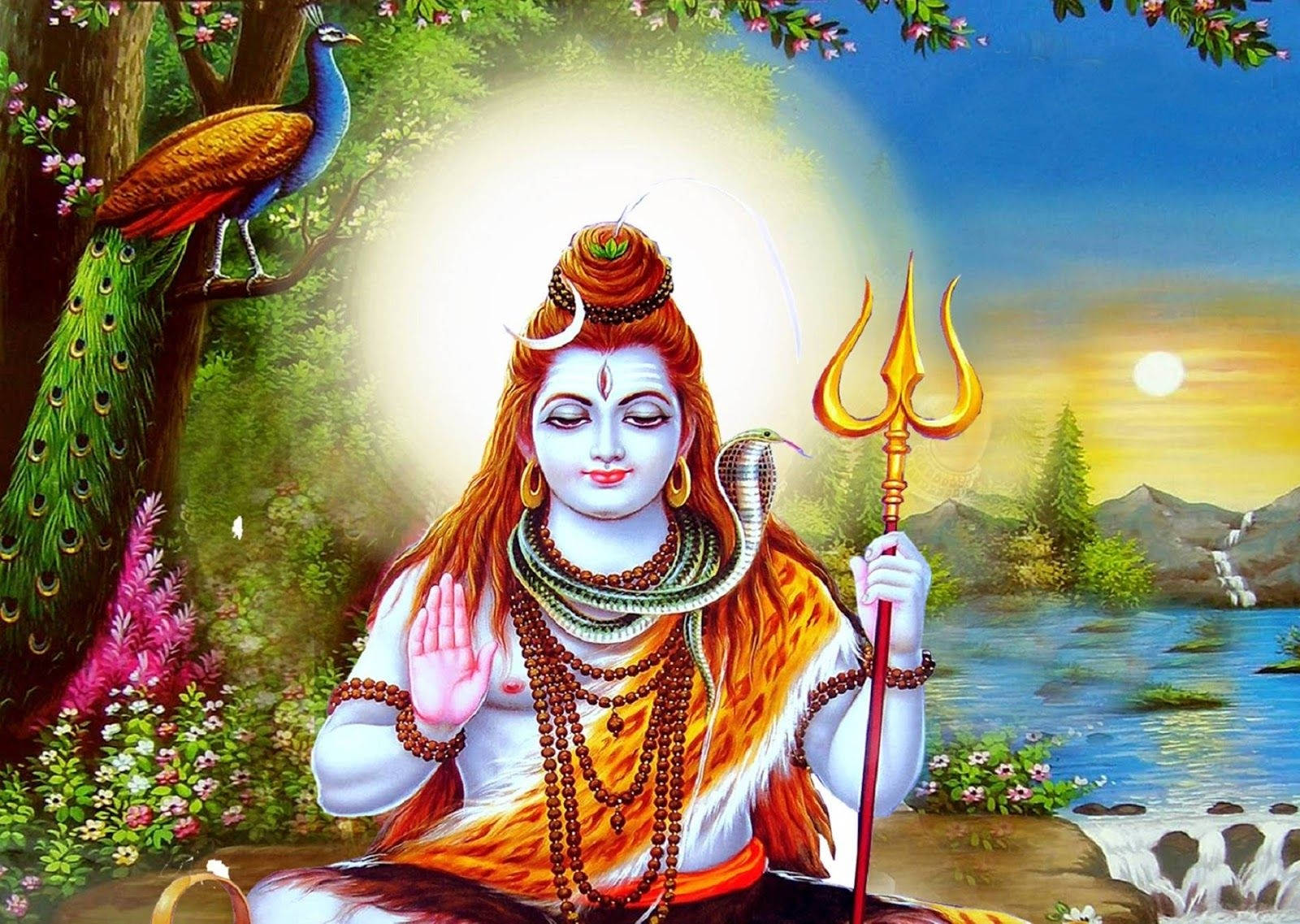 Shiva Parvati On A Lake Background