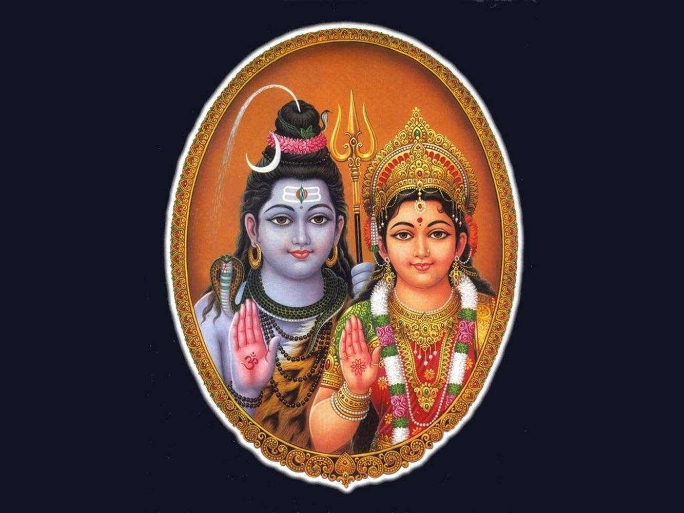 Shiva Parvati On Circular Frame Background