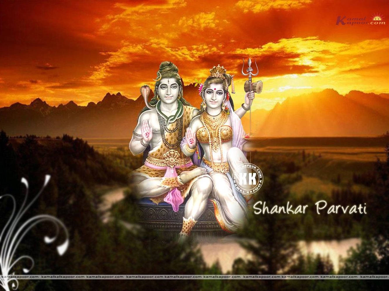 Shiva Parvati On Orange Sunset