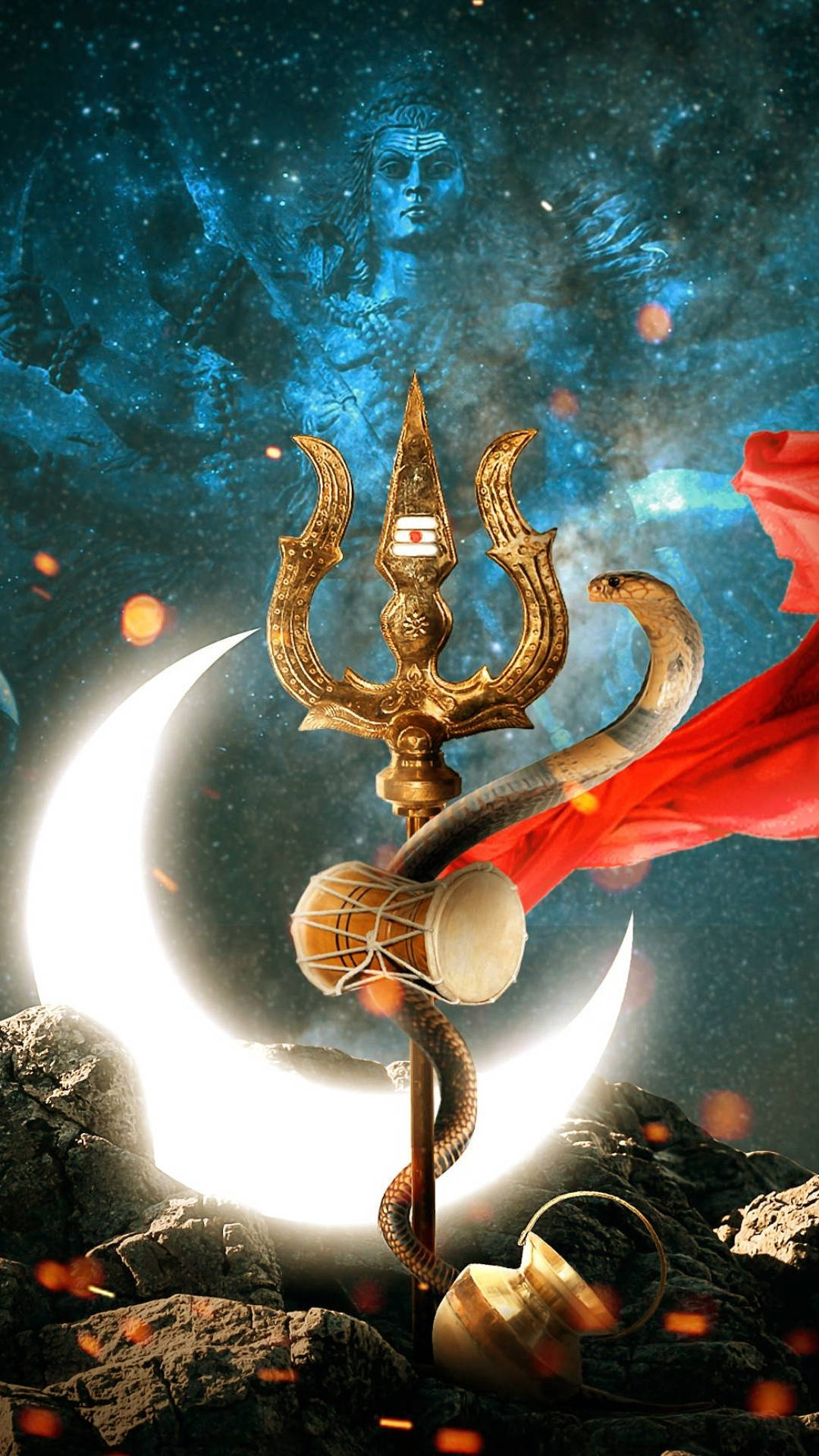 Shiva's Stylish Trident In Space Background