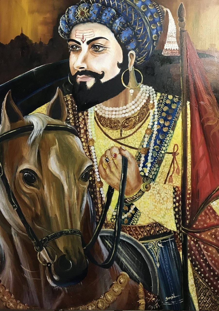 Shivaji Maharaj On Horse Painting Hd Background