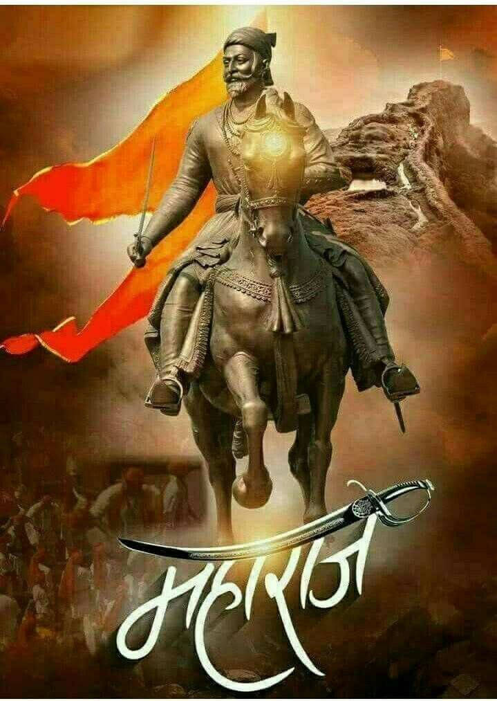 Shivaji Maharaj On Horse With Orange Flags Hd