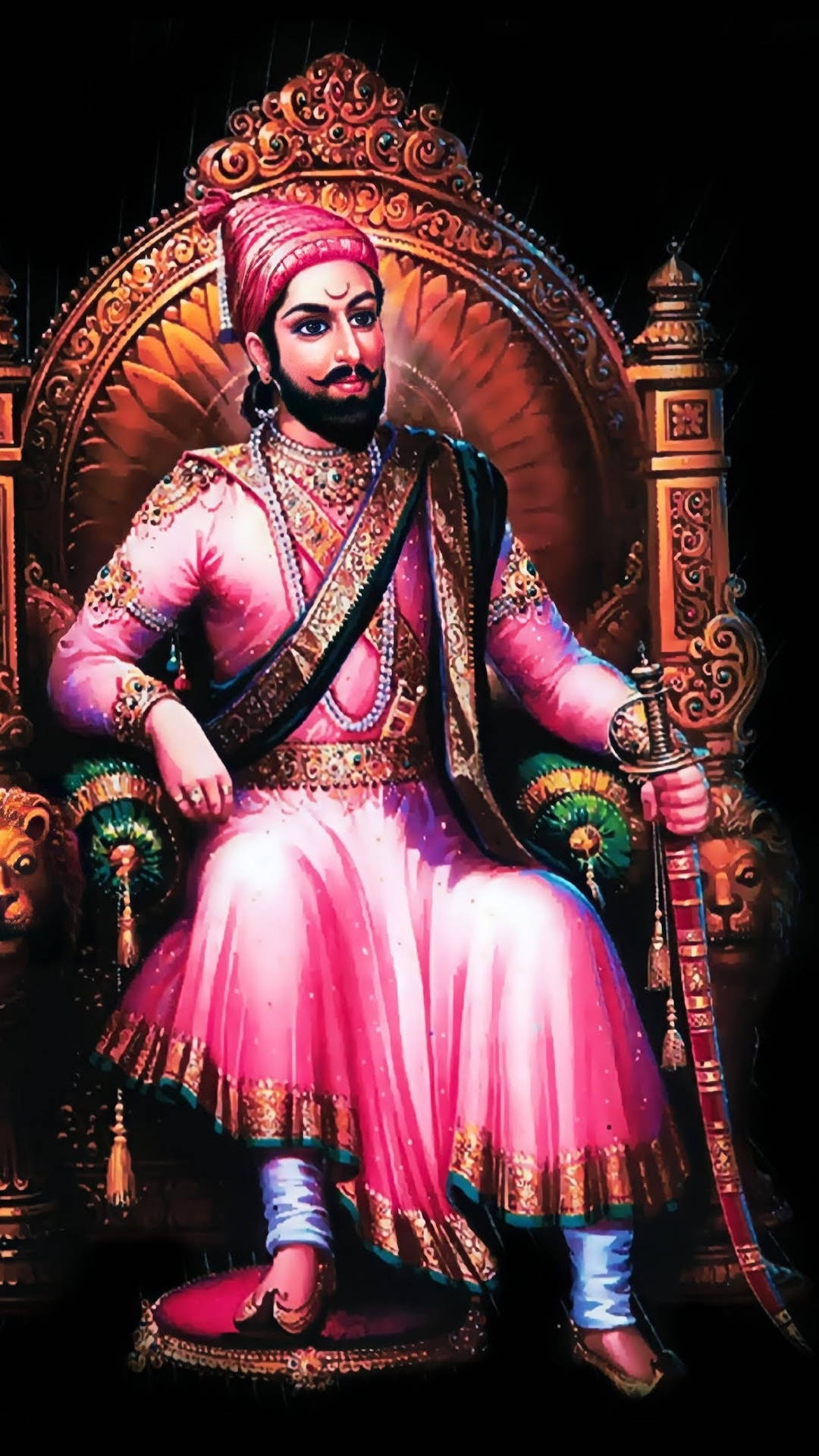 Shivaji Maharaj On Throne With Sword Background