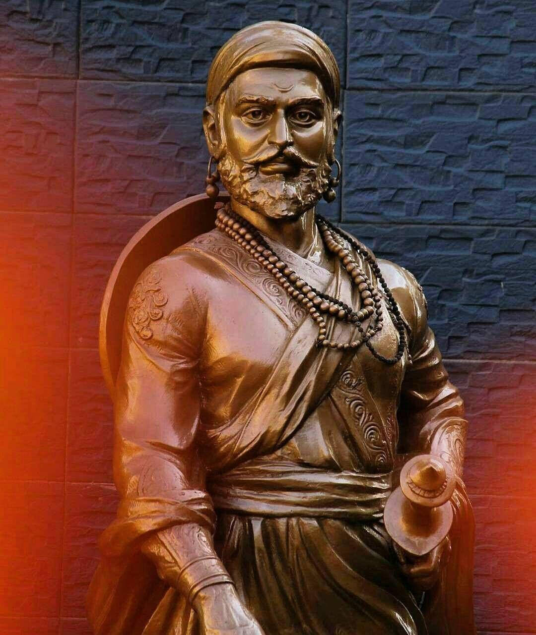 Shivaji Maharaj Statue On Blue Wall Background