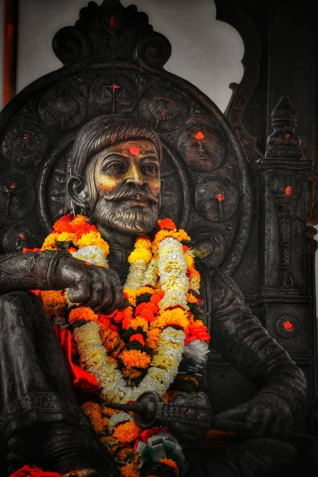 Shivaji Maharaj Statue With Flower Garland Hd Background