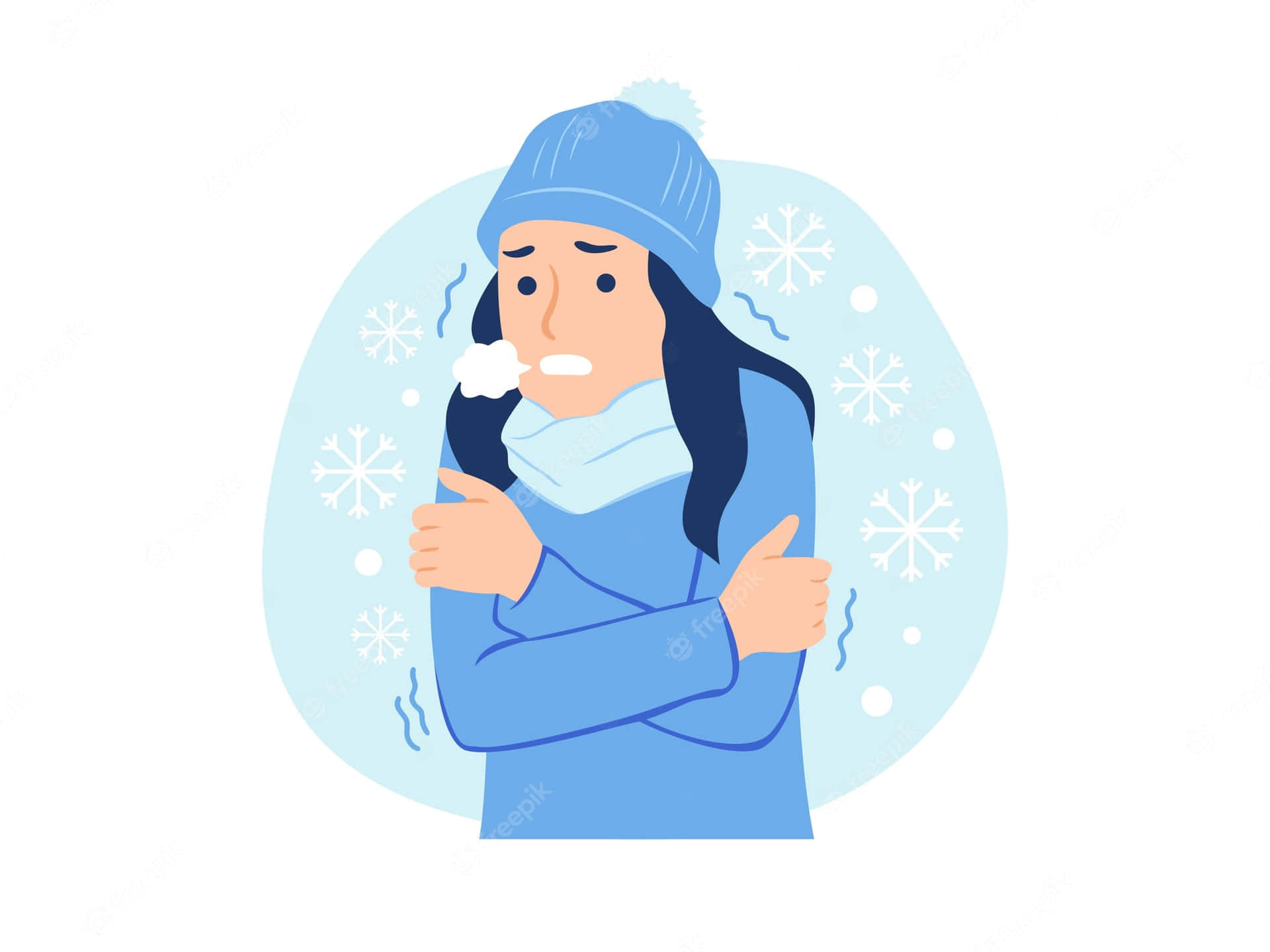 Shivering Woman In Blue [wallpaper] Background