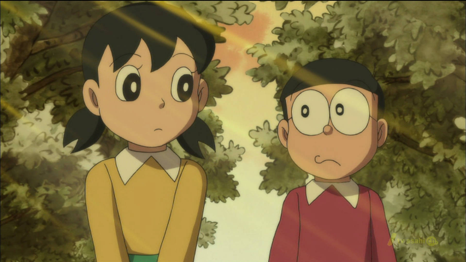 Shizuka Doraemon And Nobita Forest Stroll Background