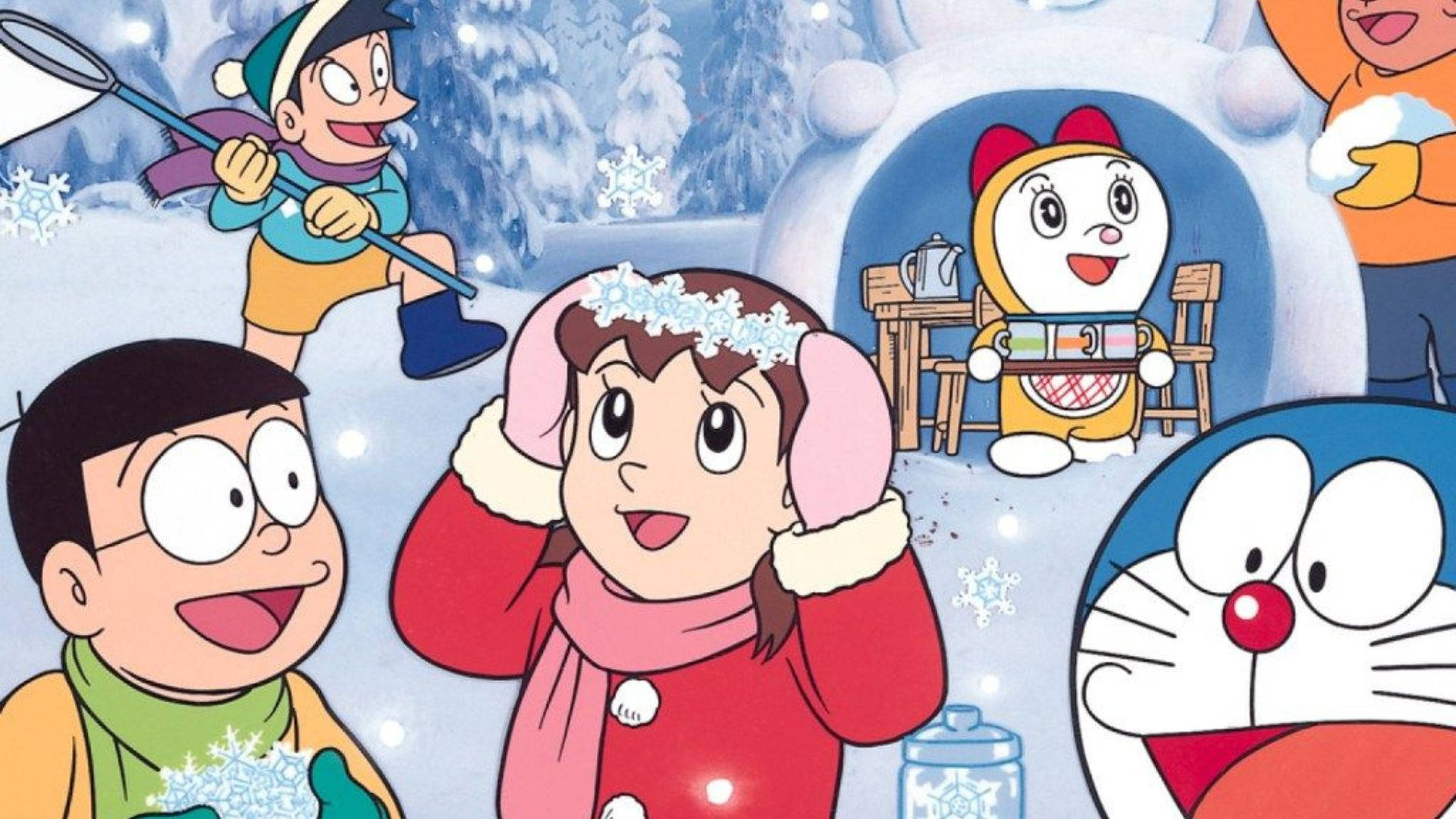 Shizuka Doraemon Playing In Snow