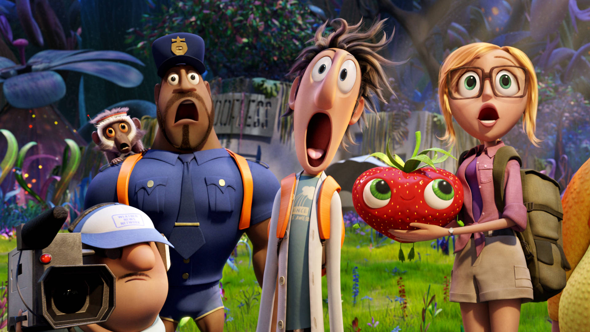 Shocked Characters From Cloudy With A Chance Of Meatballs 2 Background