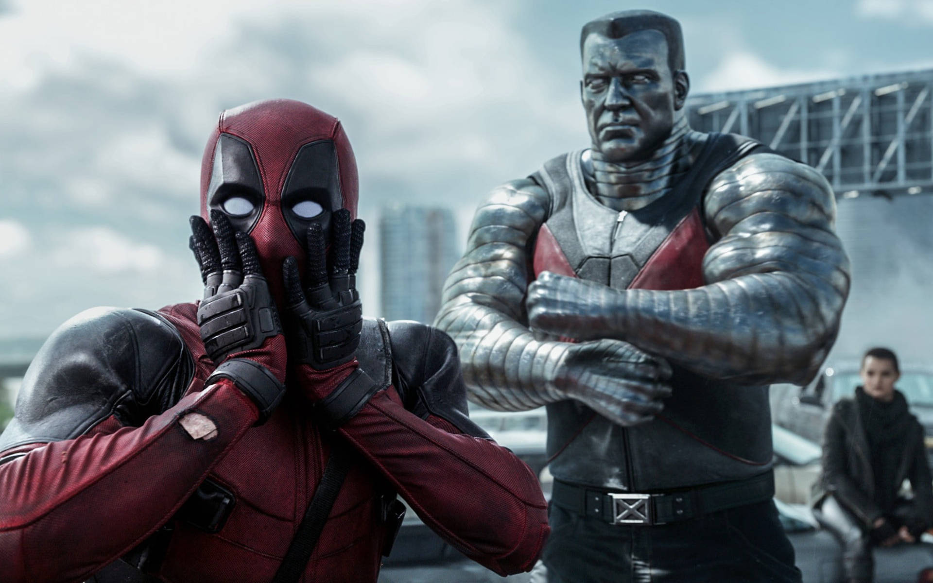 Shocked Deadpool With X-men Background