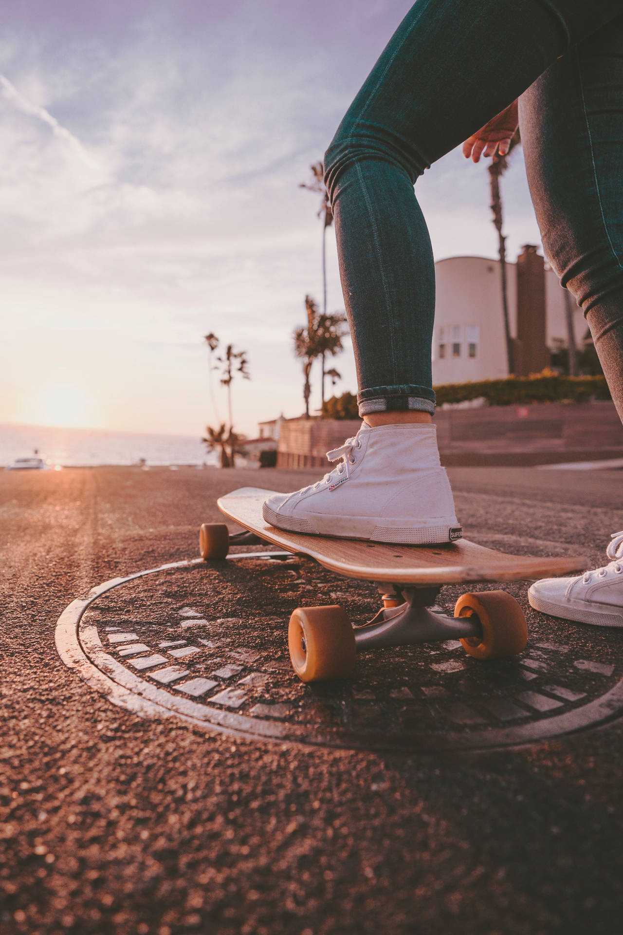 Shoe On Skateboard Skater Aesthetic With Sunbeam Effect