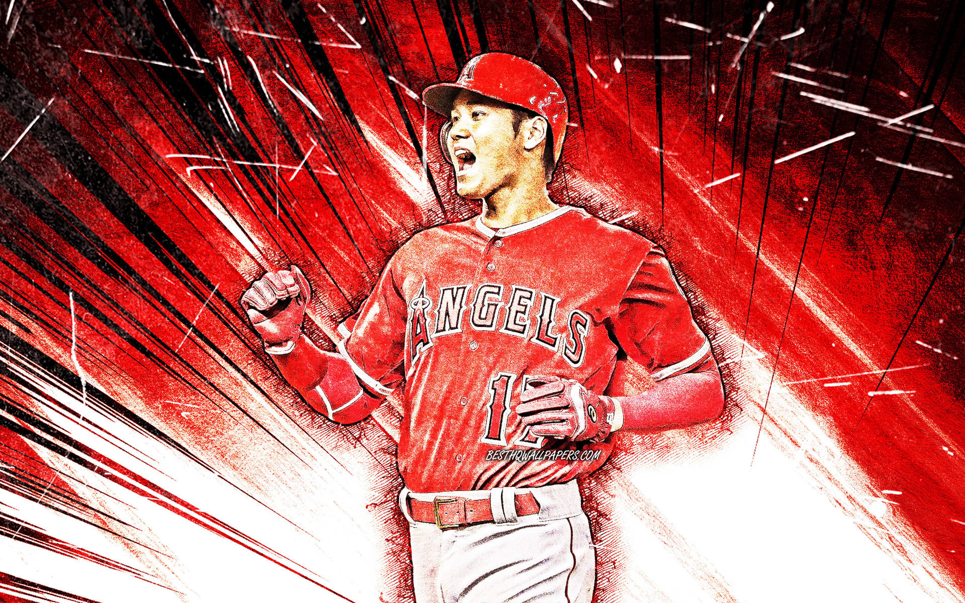 Shohei Ohtani Red White Fanart Background